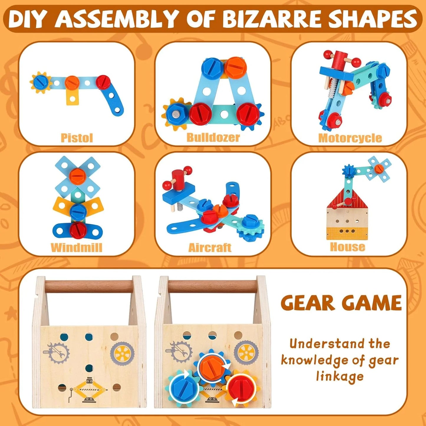 Tool Set Toys for Kids 3-6 Year Old, 33Pcs Montessori Toys for 3 Year Old, STEM Tool with Box / House, Wooden Learning Toys for 3 4 5 6 Year Old Boys Girls