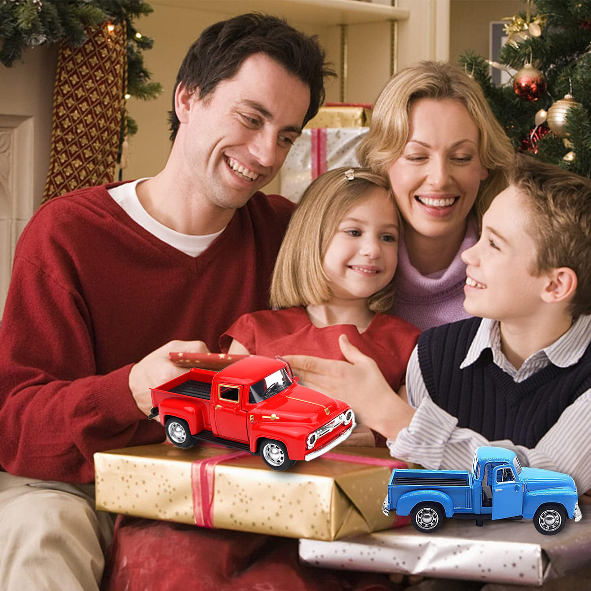 2Pack Blue Little Truck Toys for Toddlers 2-4, Little Red Truck Toy for Boy 3-6, Kids Car Toy for Birthday/Easter/Christmas Gifts(Blue+Red)