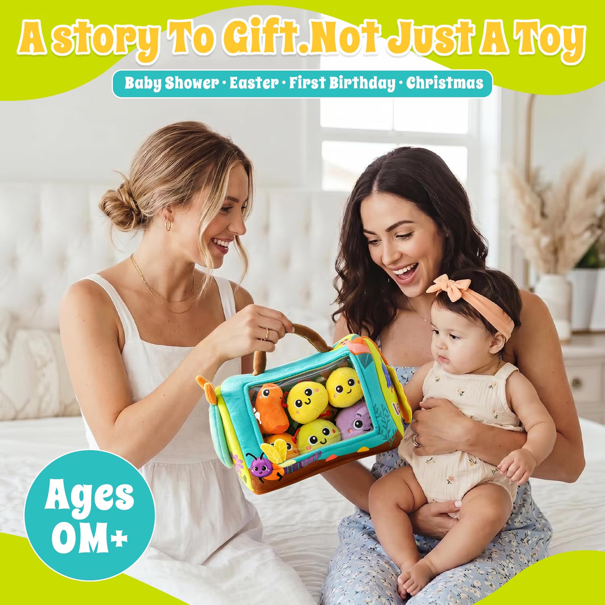 Baby Toys 6-12 Months, Sensory Stuffed Animals Toys for Baby & Toddlers with Rattles, Crinkles, Squeak & Mirror, Toys for 1 Year Old Boy Girl Gifts