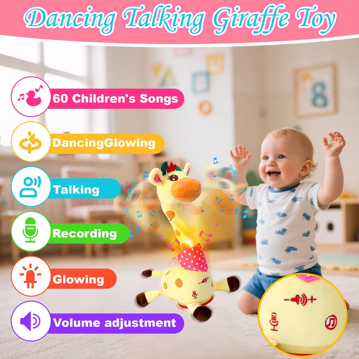 Baby Toys 6-12 Months, Talking Plush Toys Singing and Danincg, and Recording, Toys for Toddler Girls and Boys Ages 1 2 3 Years Old
