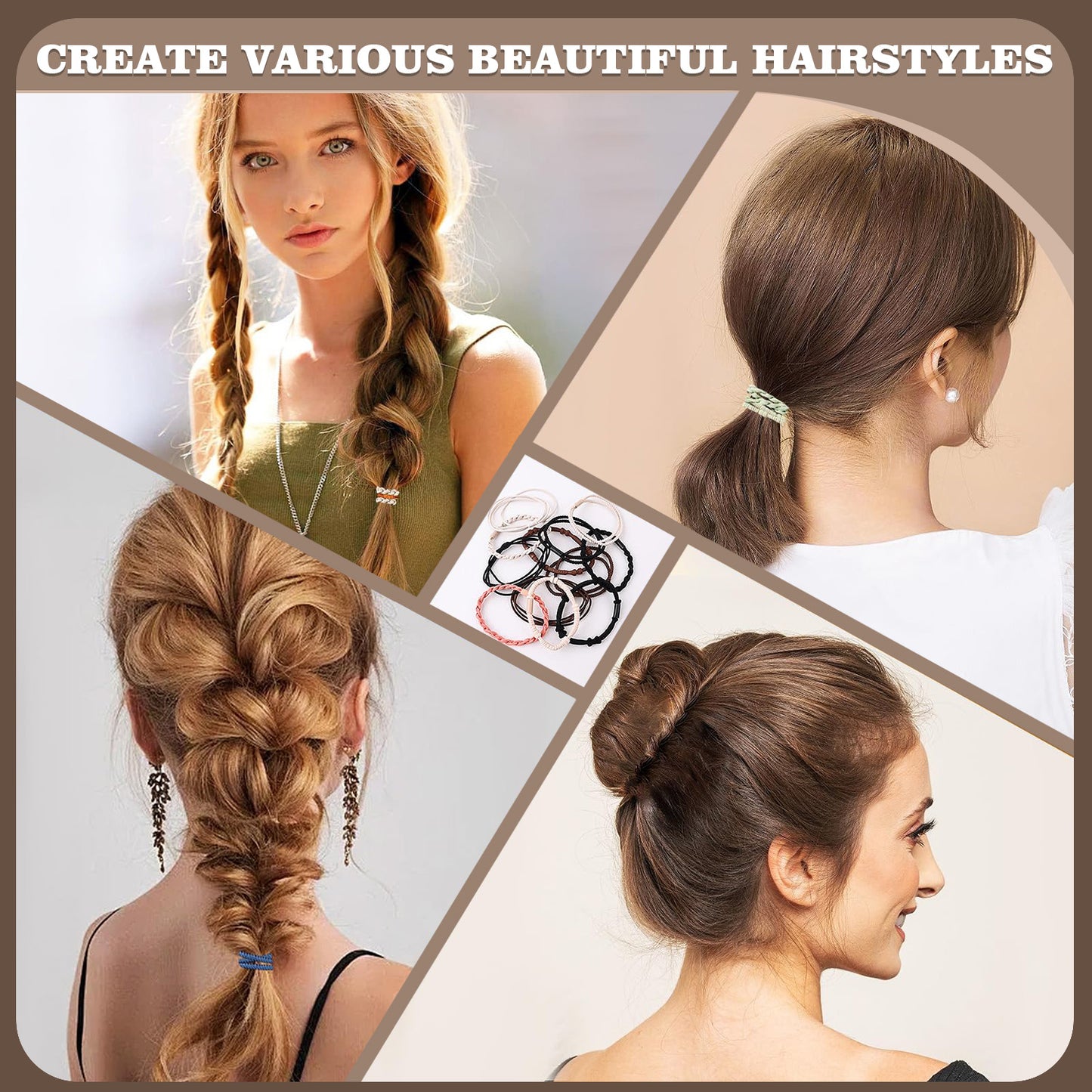 48 Pcs Boho Hair Ties, Cute Rubber Bands No Hair Damage, Elastic Hair Tie Bracelets for Thick, Thin, Braiding Hair, Ponytail, for Women Girls Hair Accessories