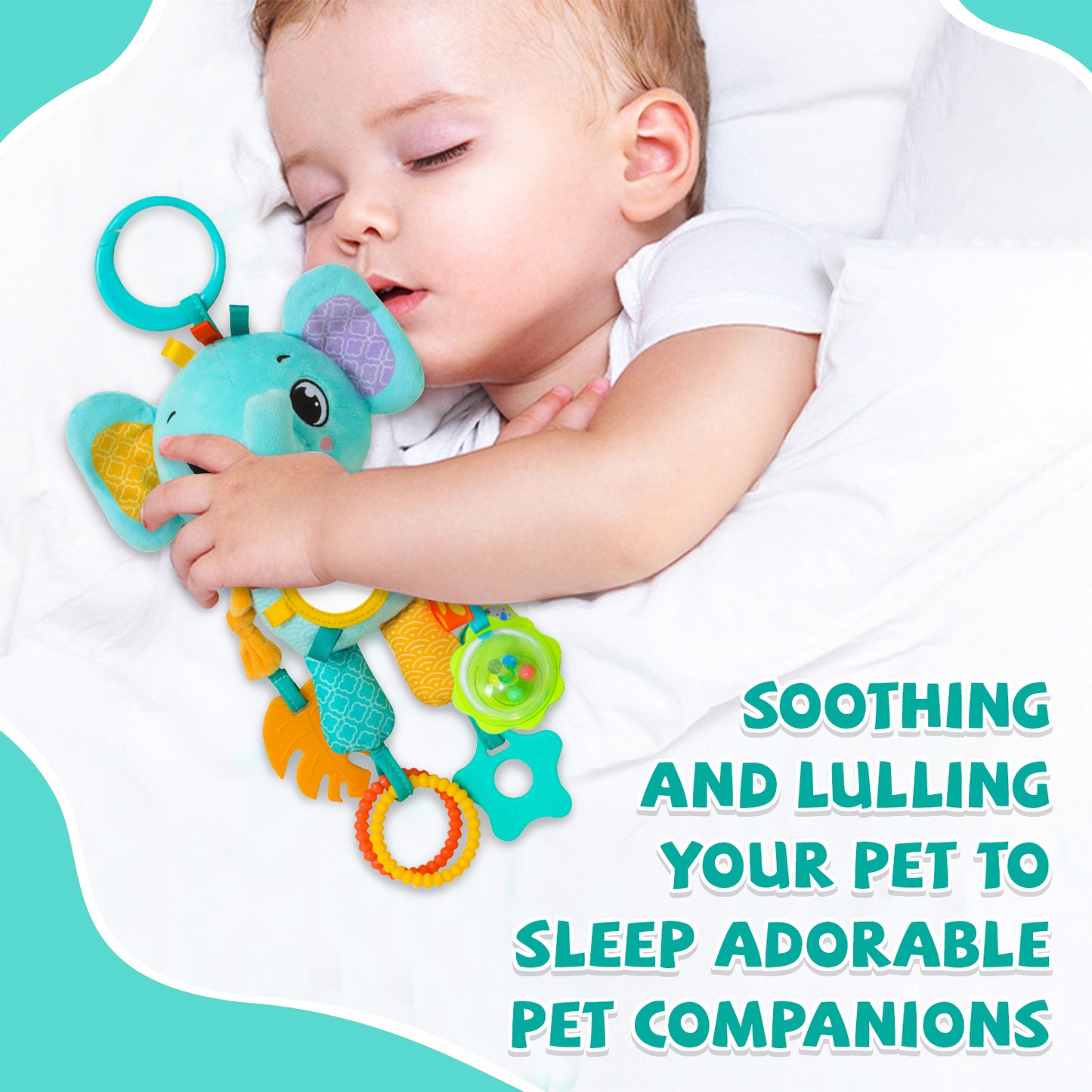 Sensory Toys for Baby 3-6-12 Months, Toy for Carseat with Baby Mirror Teether Rattles, Christmas Easter Gifts for 6-12 Months Baby Boys Girls