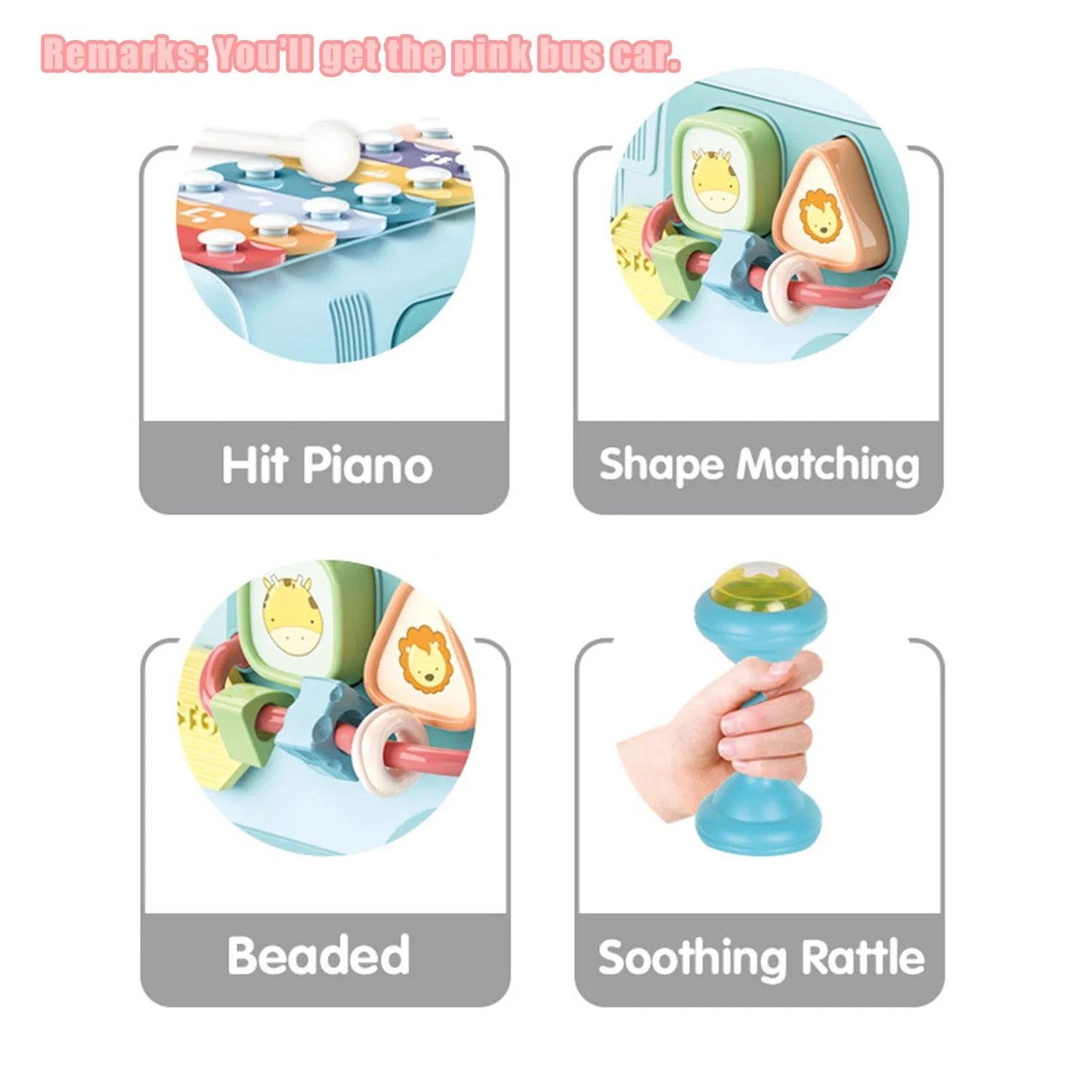 Sytle-Carry Toys for 1 Year Old Girls Boys, Toddler Music Bus Toy, Preschool Educational Toys for 18+ Month Baby