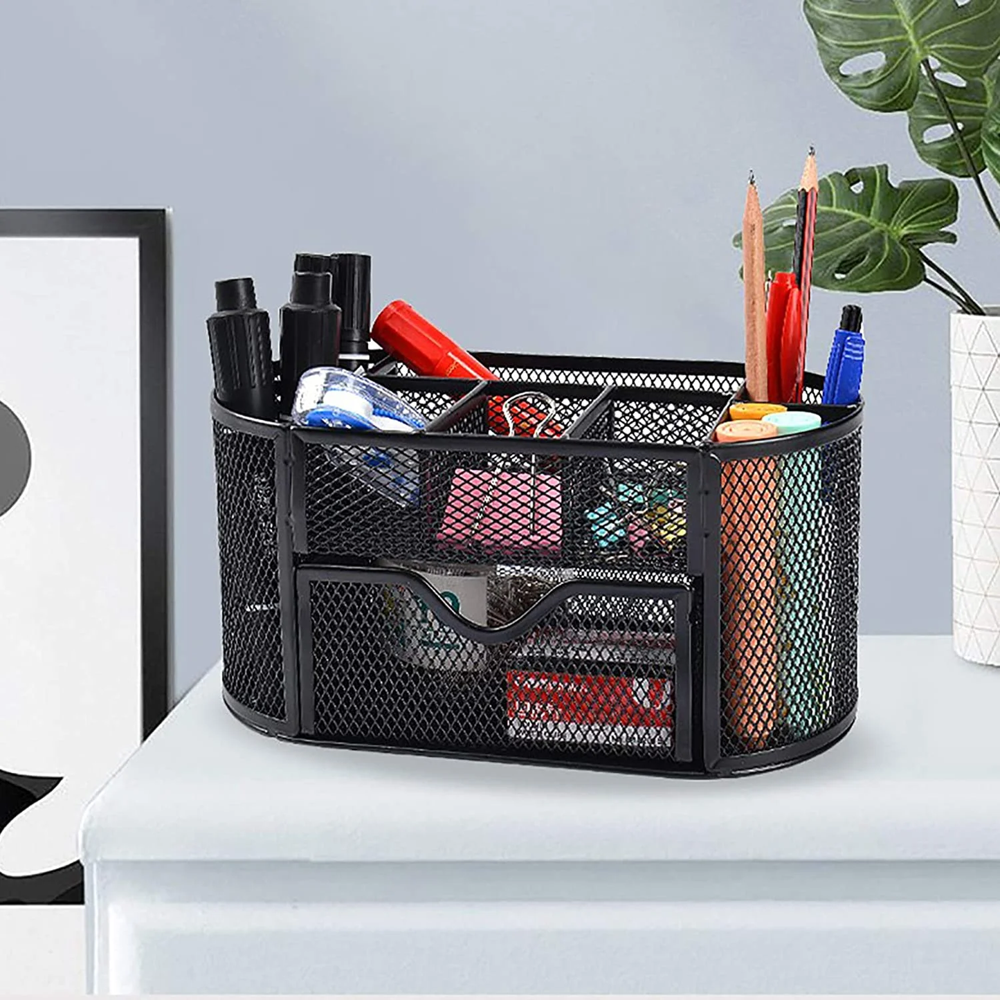 Office Desk Organizer Black Mesh Pen Storage Case for Home and Office Supplies Desk