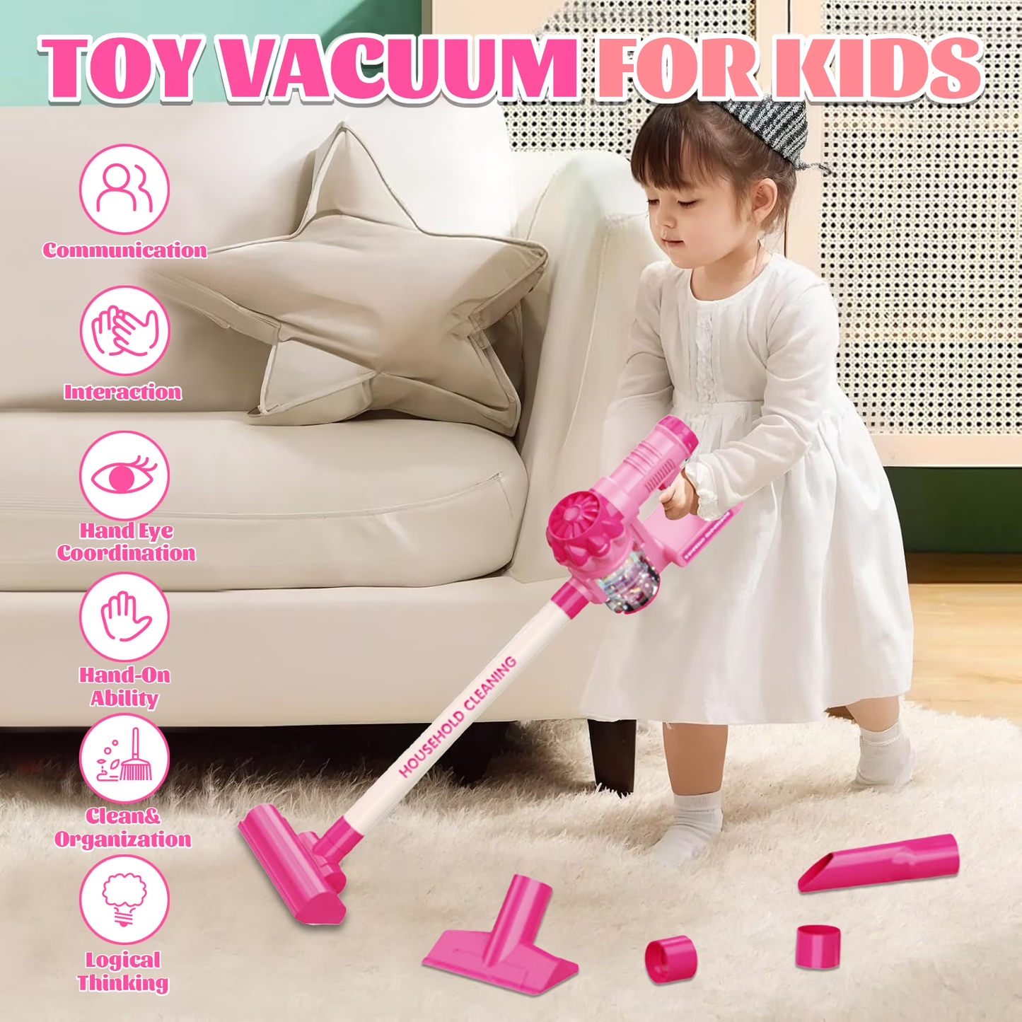 Kids Vacuum Toys, Pretend Home Cleaning Play Set for Toddlers Age 3-5, Christmas Birthday Gifts for Girls 3 4 5