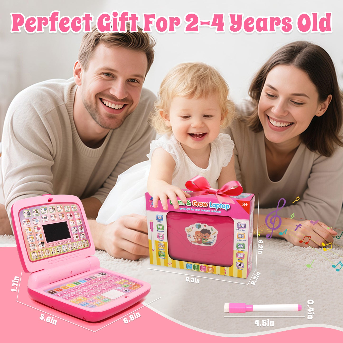 Learning Toys for Toddlers 1 2 3 Year Old Boys Girls, Interactive Educational Laptop Toys with Music and Lights, Toddler Toys for Girls 2 3 4 5 Years Old, Birthday Gifts Toddler Toys 1-3 for Girls