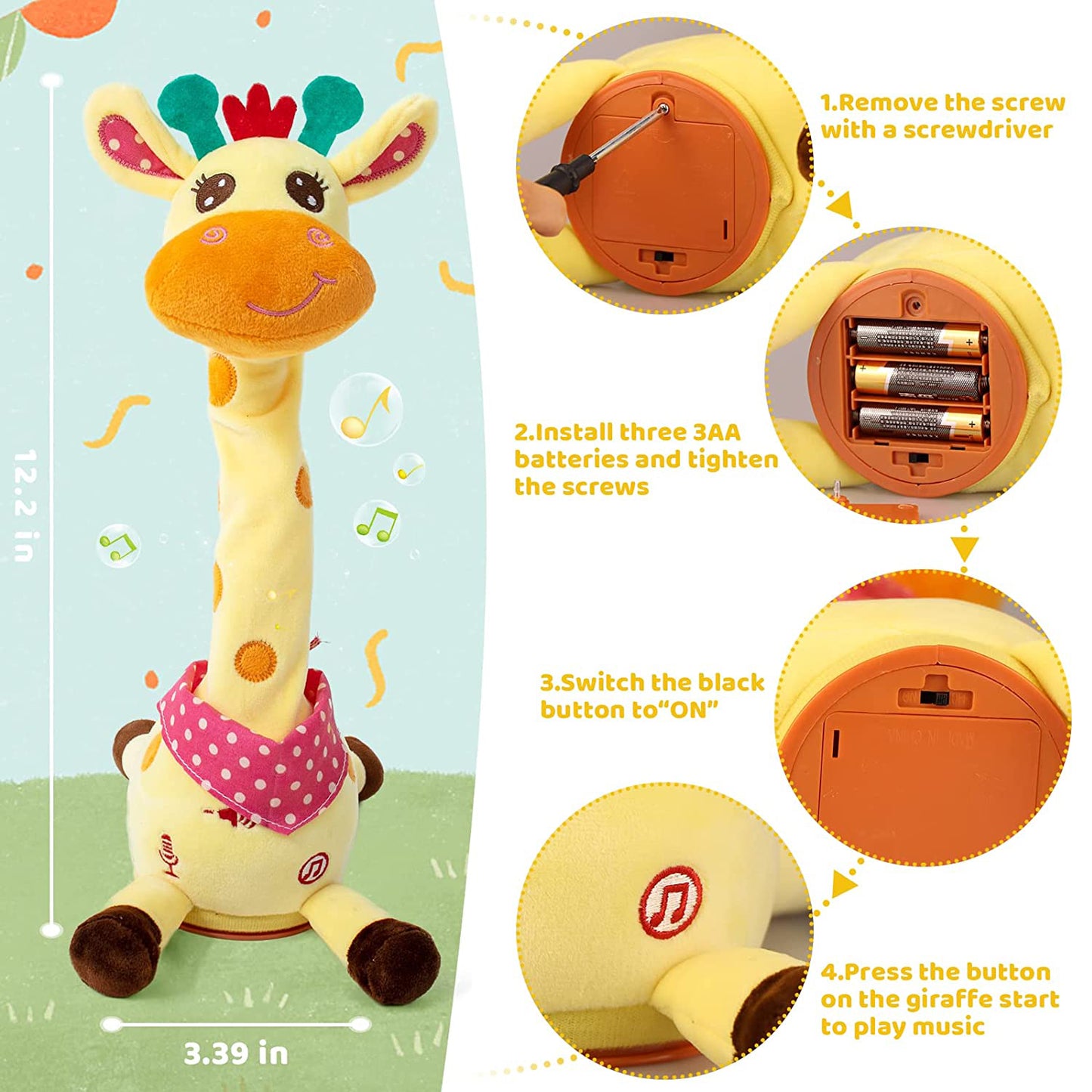Baby Toys 6-12 Months, Talking Plush Toys Singing and Danincg, and Recording, Toys for Toddler Girls and Boys Ages 1 2 3 Years Old
