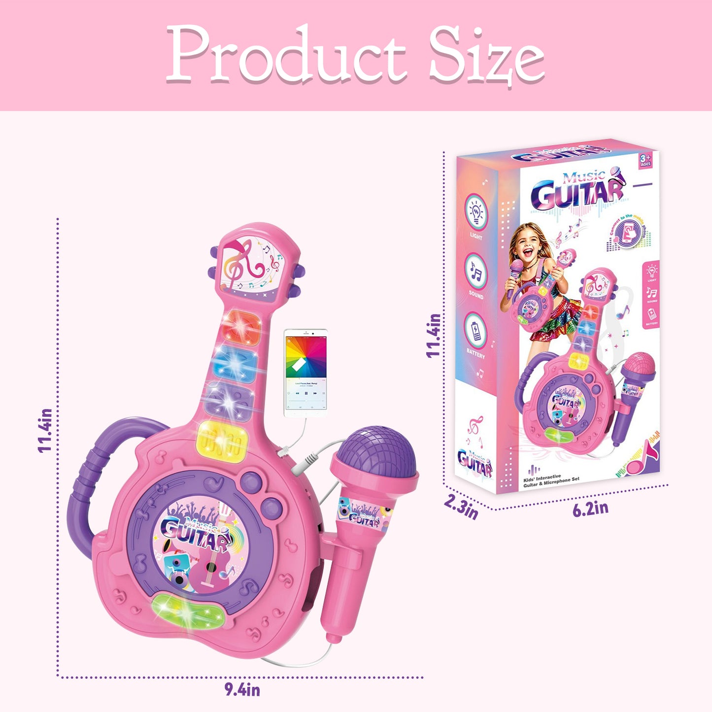 Toys for 1 2 3 Year Old Boys Girls, Musical Guitar Toys with Microphone, Toddler Toys 1-3 for Girls Boys, Birthday Gifts Early Learning Toys for 2 3 4 5 Year Old Girls