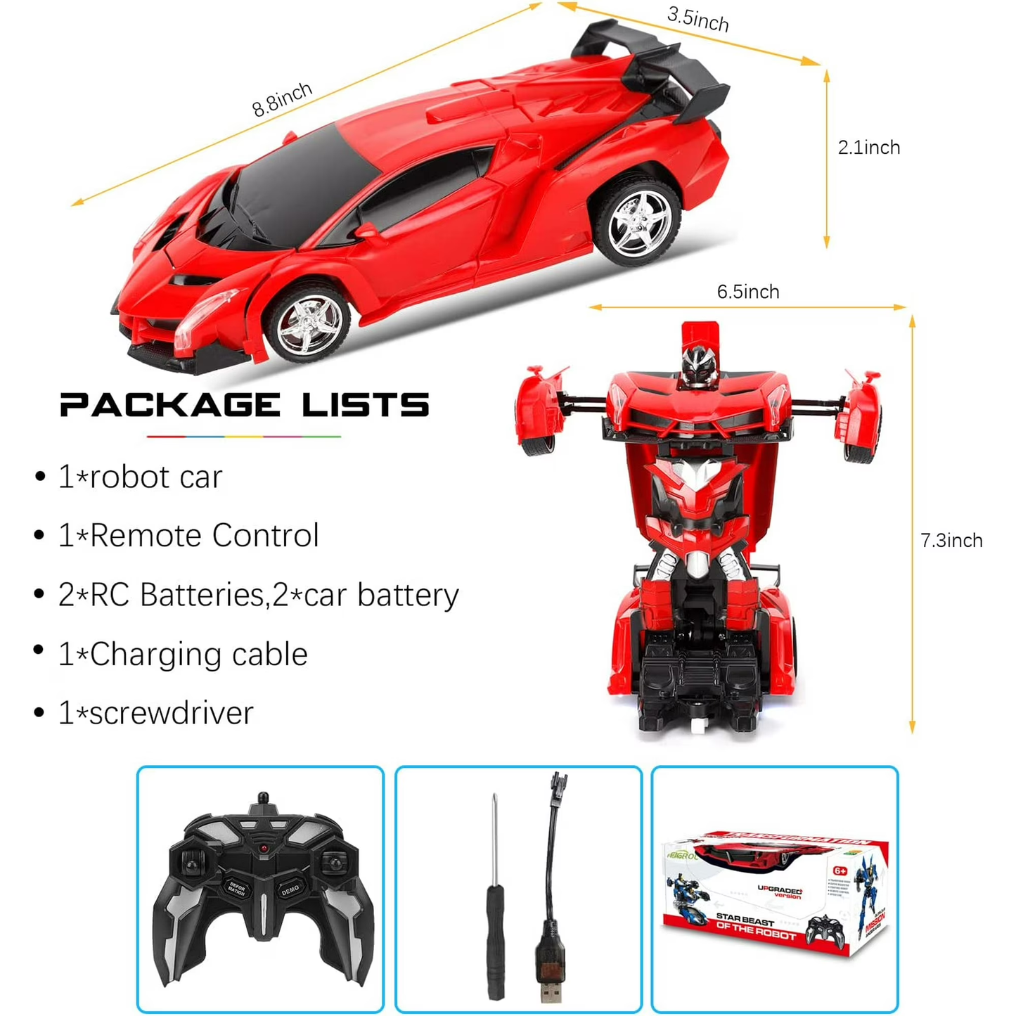 INvench Transformer Car Toys for 4 5 6 7 8 Year Old Boys, Remote Control Car Toys for Kids Christmas Gifts