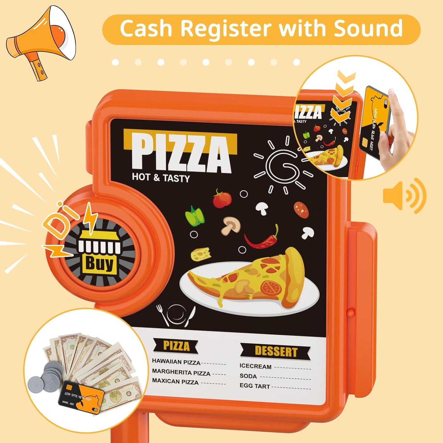 Style-Carry Pretend Play Pizza Store Toy for Kids, Pretend Play Food Accessories, Kitchen Cooking Playset, Gift for 3 4 5 6 7 Years Old Boys Girls
