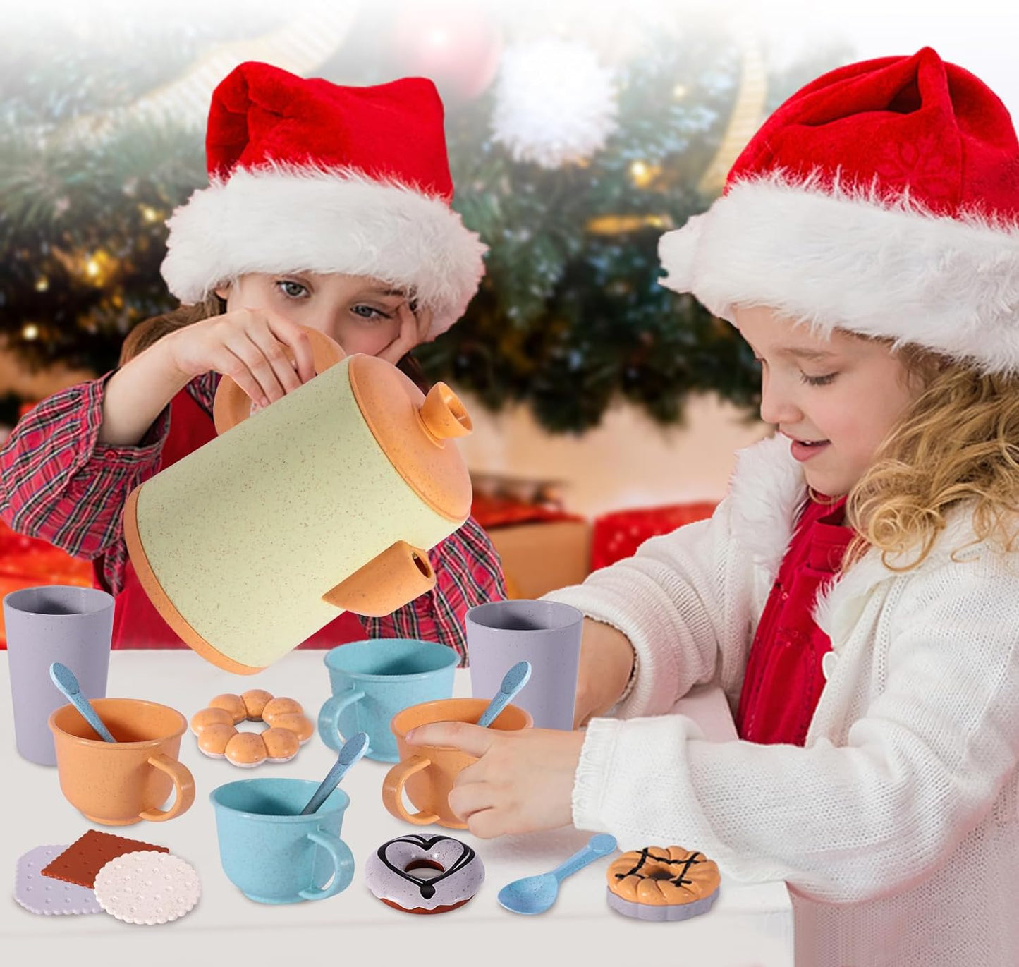 Style-Carry Tea Party Set for Little Girls, Pretend Tea Party Set Play Kitchen Toy Gifts for Kids Toddlers Age 2 3 4 5 6