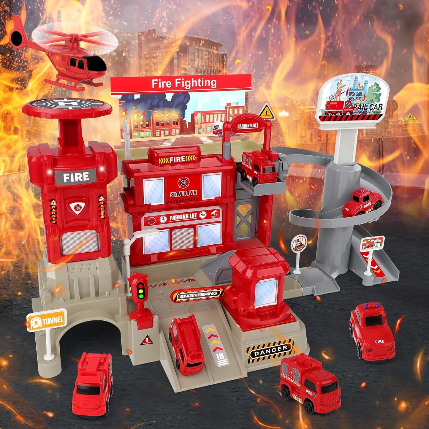 Fire Station with Fire Truck Set, Toys for 3 4 5 6 Year Old Boys, Cars Toy Set for Toddler Ages 3-6