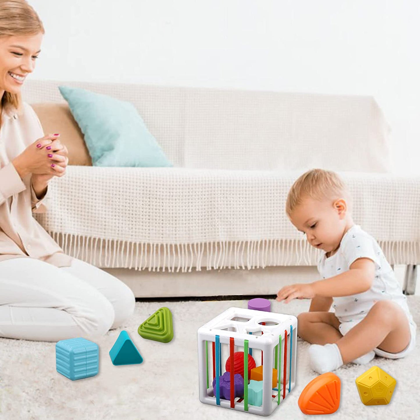 Baby Toys 6-12 Months, Shape Sorter Blocks Toy,Montessori Learning Toys for 1 Year Old Boys Girls Christmas Easter Toy Gifts