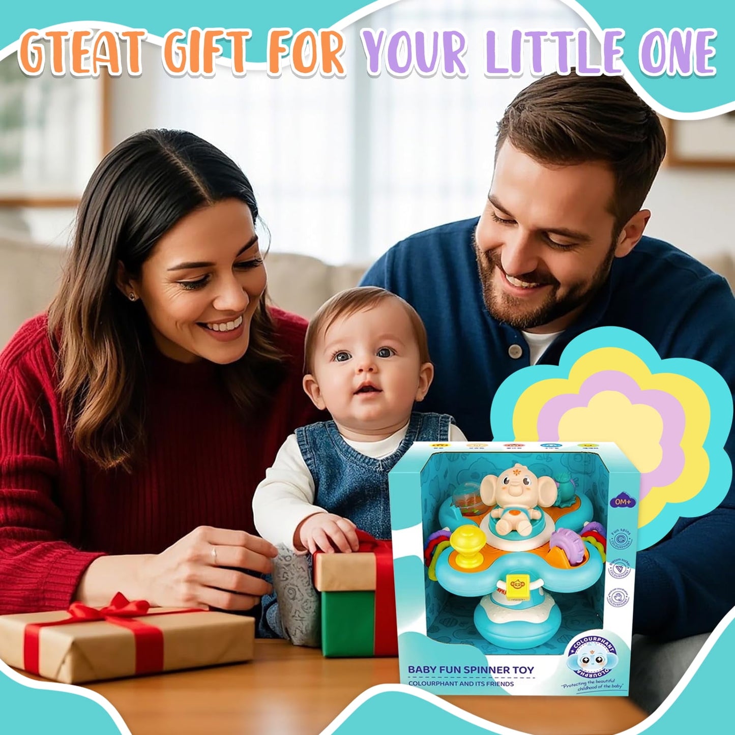 Sytle-Carry Baby Toys 6-12 Months, Suction Toys for High Chair, Sensory Toys for 0-6 Months, Infant Montessori Toys for 1 Year Old, Elephant