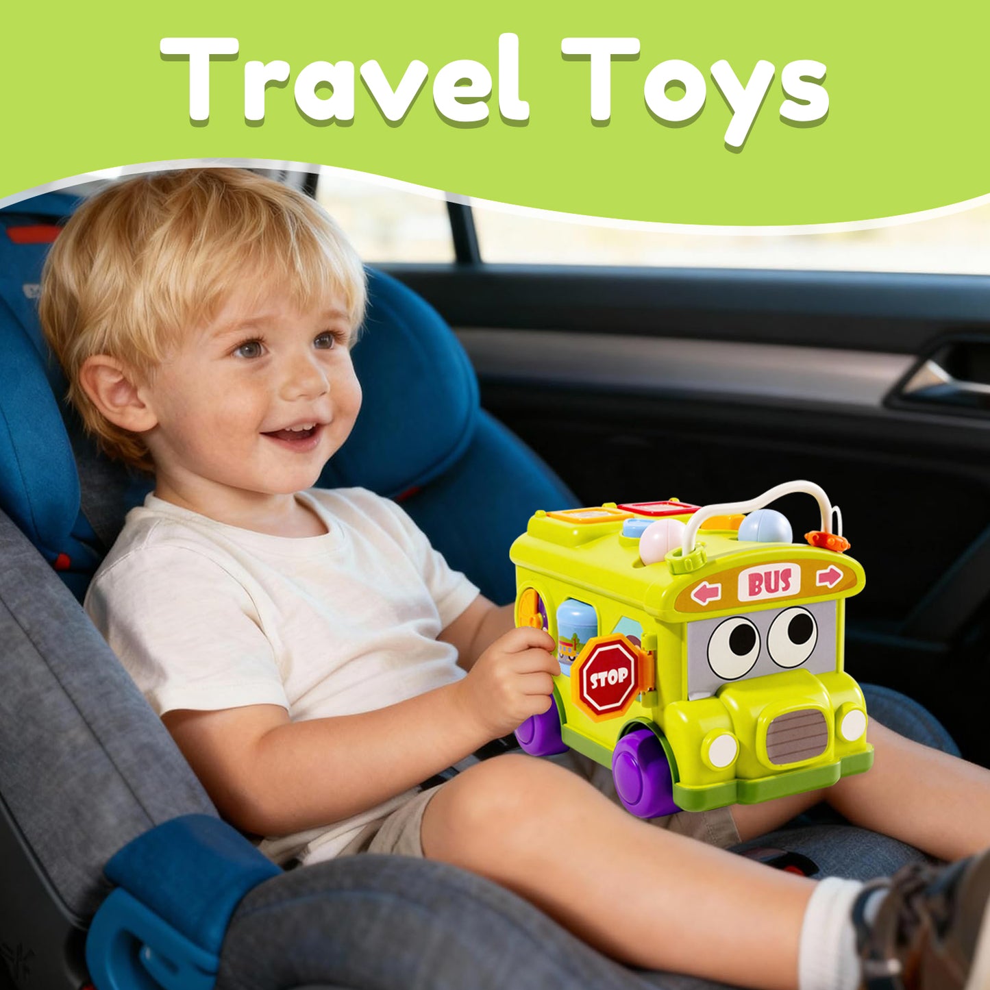 Baby Bus Toy for 1 Year Old, Montessori Toy for 6-12 Months Boys Girls, Learning Educational Toys for Toddlers 1-3