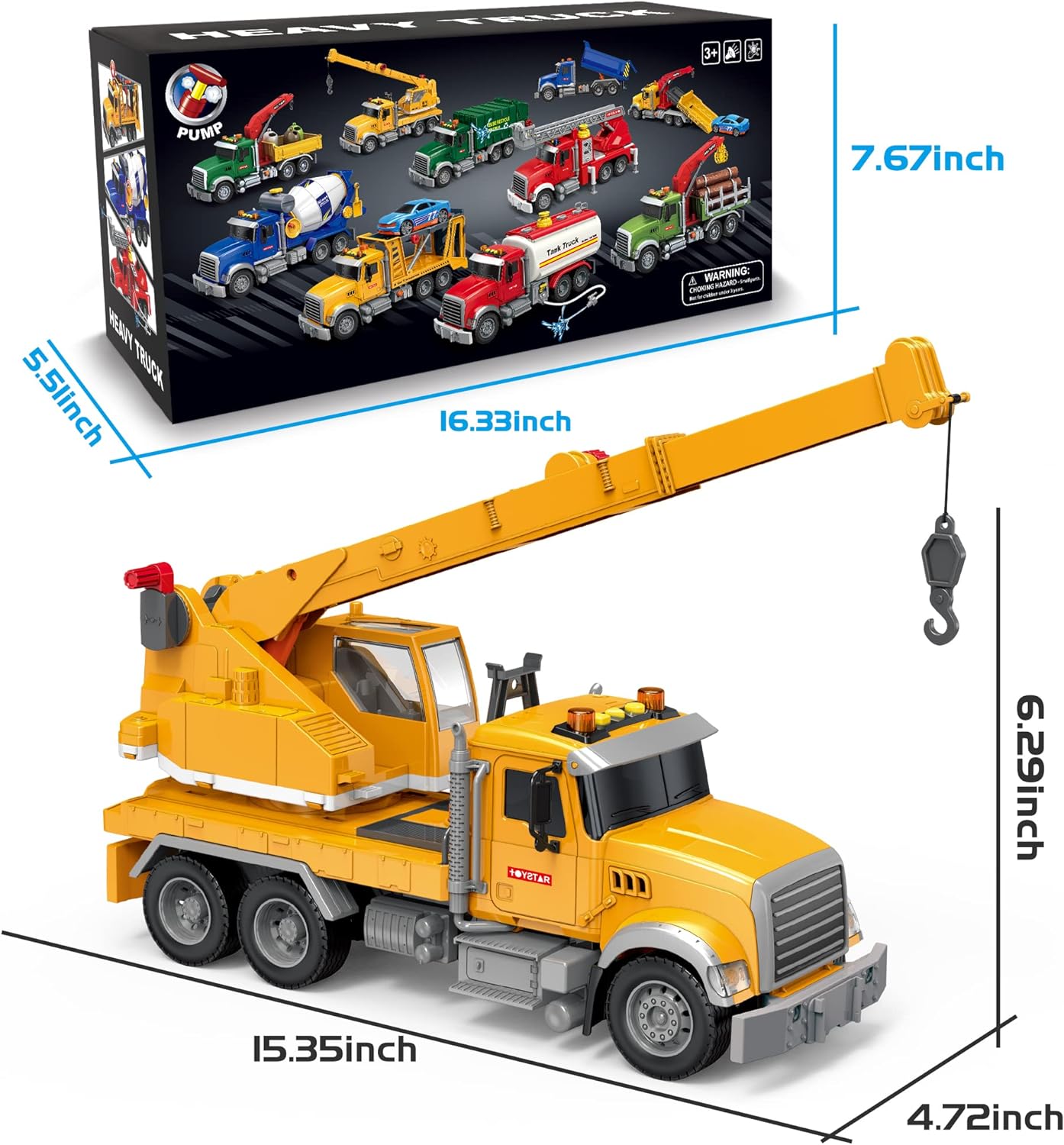 Construction Truck Toys for Kids 3-6 Years, Toy Crane Truck for Toddler Boys Age 4-7 Birthday Christmas Gifts