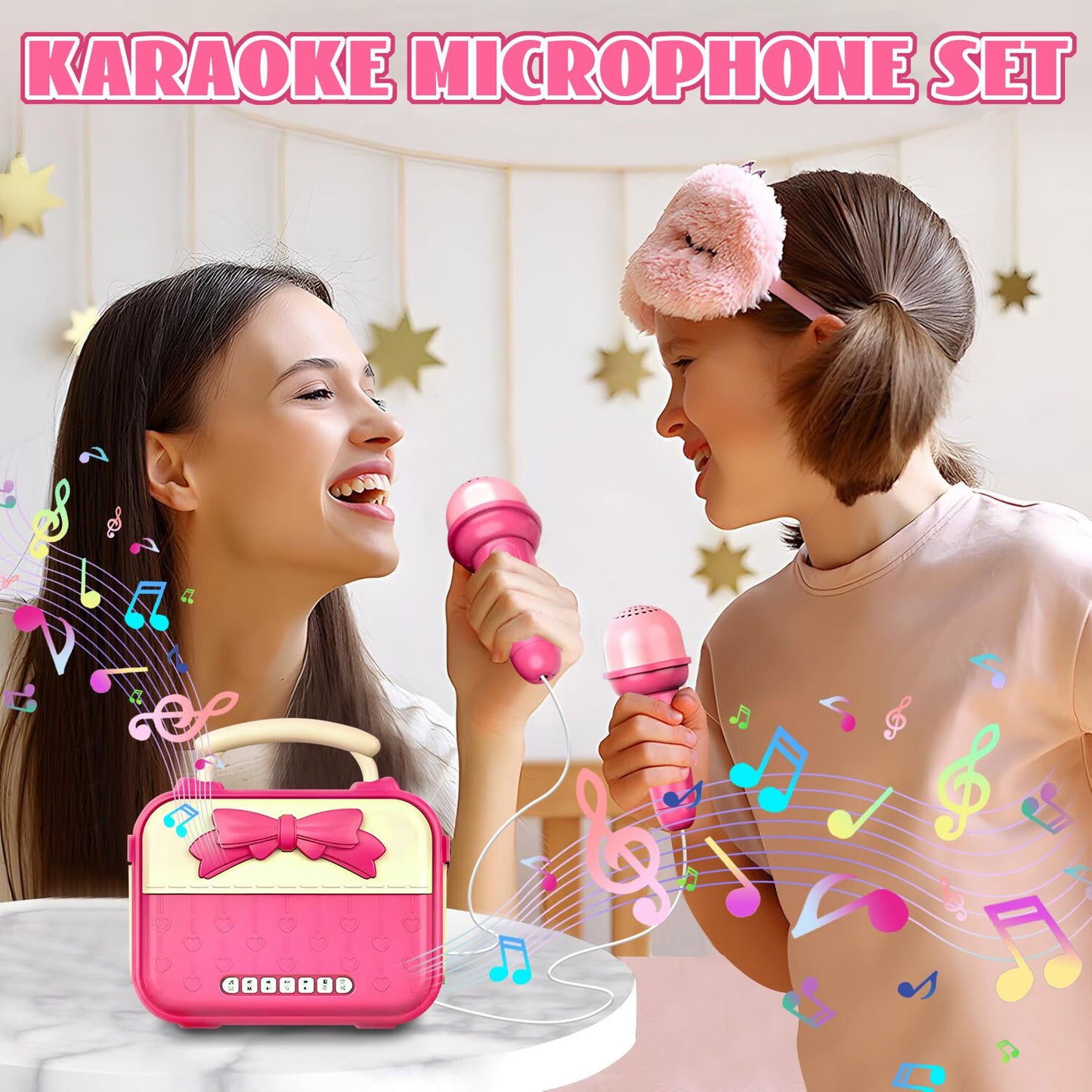 Kids Microphone Toys for Girls 3-6 Years, Karaoke Machine for Kids Girls Toys Ages 4-6, Musical Toys for Girls 3 4 5 6 Year Old, (Pink)