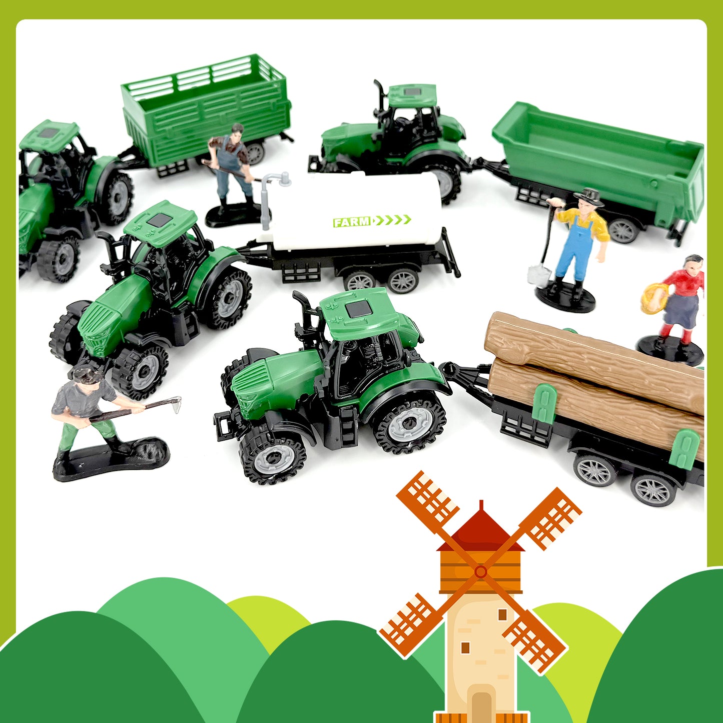 4 Pcs Farm Tractor Toy, Toddlers Farm Toys Tractor Vehicles with Trailer, Truck Toys for Kids 3-6 Years Old, Birthday Gift & Party Favors