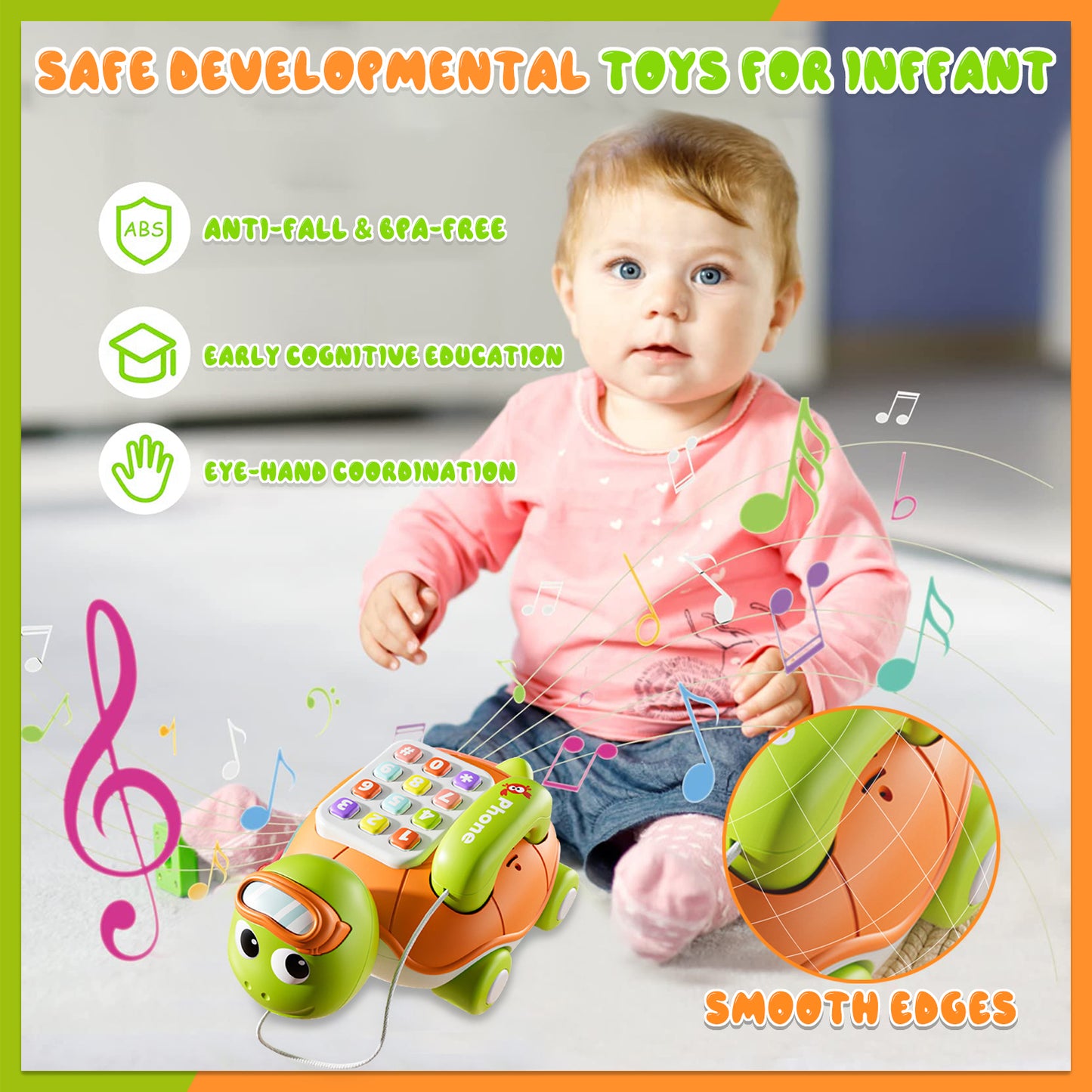 Style-Carry Baby Toys 6 to 12 Months, Musical Turtle Crawling Toys, Early Learning Toy with Light & Sound, Gifts for Boy Girl 1 Year Old