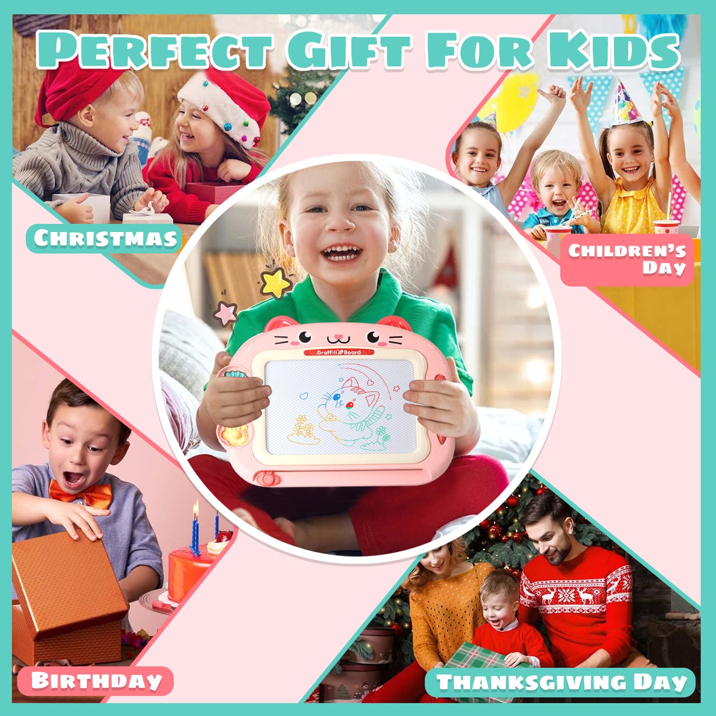 Drawing Doodle Board Toys - Learning Toys for 1 2 3 Year Old Girls - Educational Toys for Toddlers 1-3 (Pink)