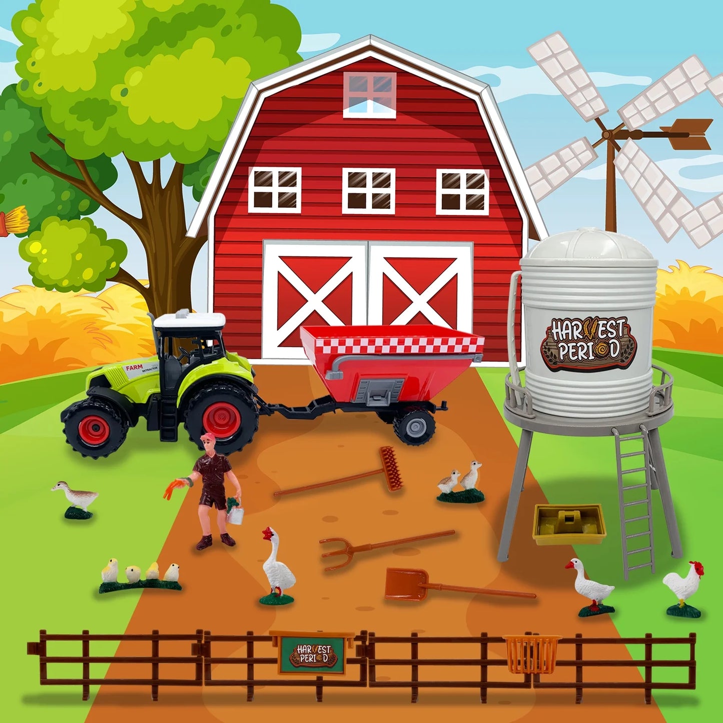 Farm Animal Tractor Toys, Barn Toy Combine Harvester Tractor, Car Toy for 3 year old Boys, Tractor Toys for Boys 3-6 years