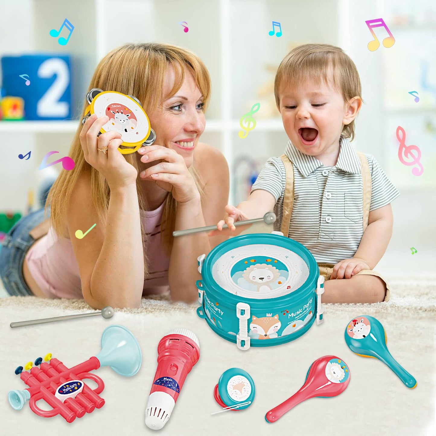 Musical Instruments Set, 8 in 1 Musical Toy for Toddlers 1-3, Baby Toys for 12-24 Months, Learning Toys for 1 2 3 Year Old Boys Girls