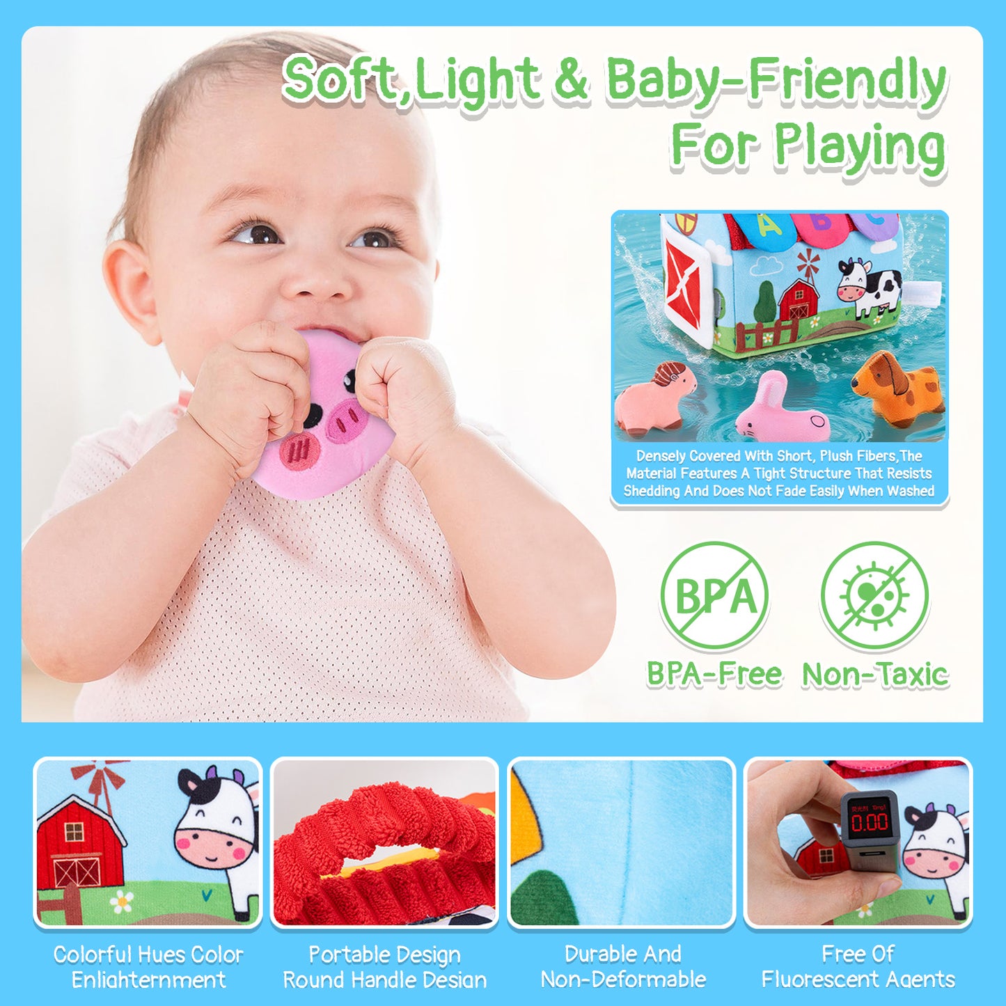 Baby Toys 6-12 Months, Soft Barn with Stuffed Farm Animals, Sensory Montessori Toy for 6 Month Girls Boys, Learning Toy for 1 Year Old Toddler