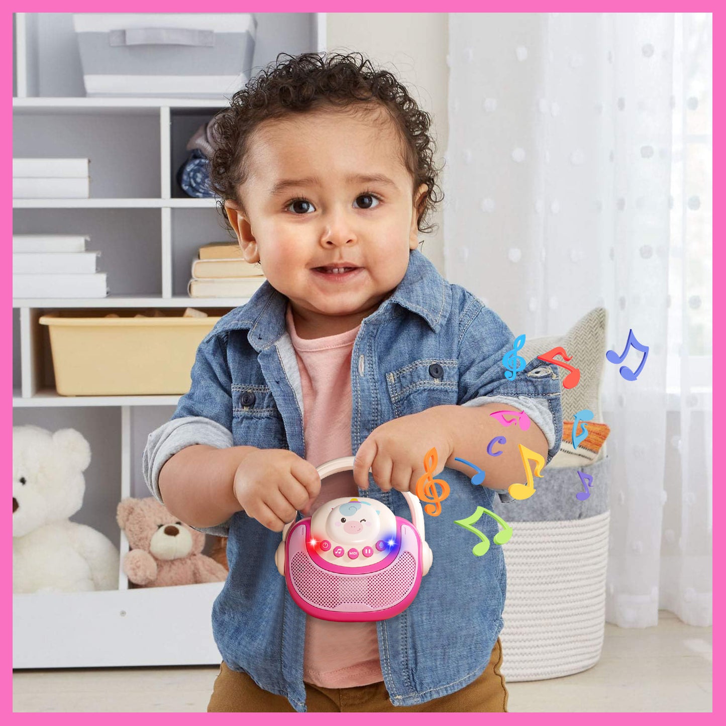 Kids Music Player with LED Lights & Recording, Singing, Stories- Musical Toys for Toddlers 1-3-5, Baby Learning Toys for 1 Year Old Birthday Gifts for 1 2 3 Year Old Girls Boys