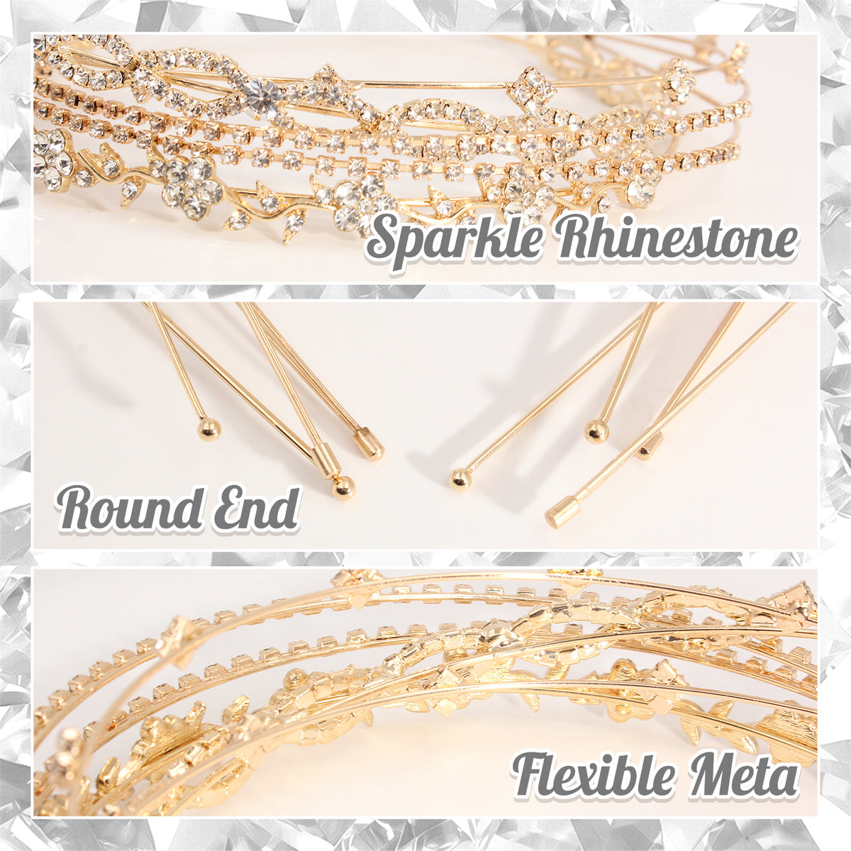 Style-Carry 4 Packs Gold Zircon Rhinestone Thin Headbands, Elegant Decorative Hair Bands for Women, Hair Accessories for Daily Makeup Wedding Prom Party