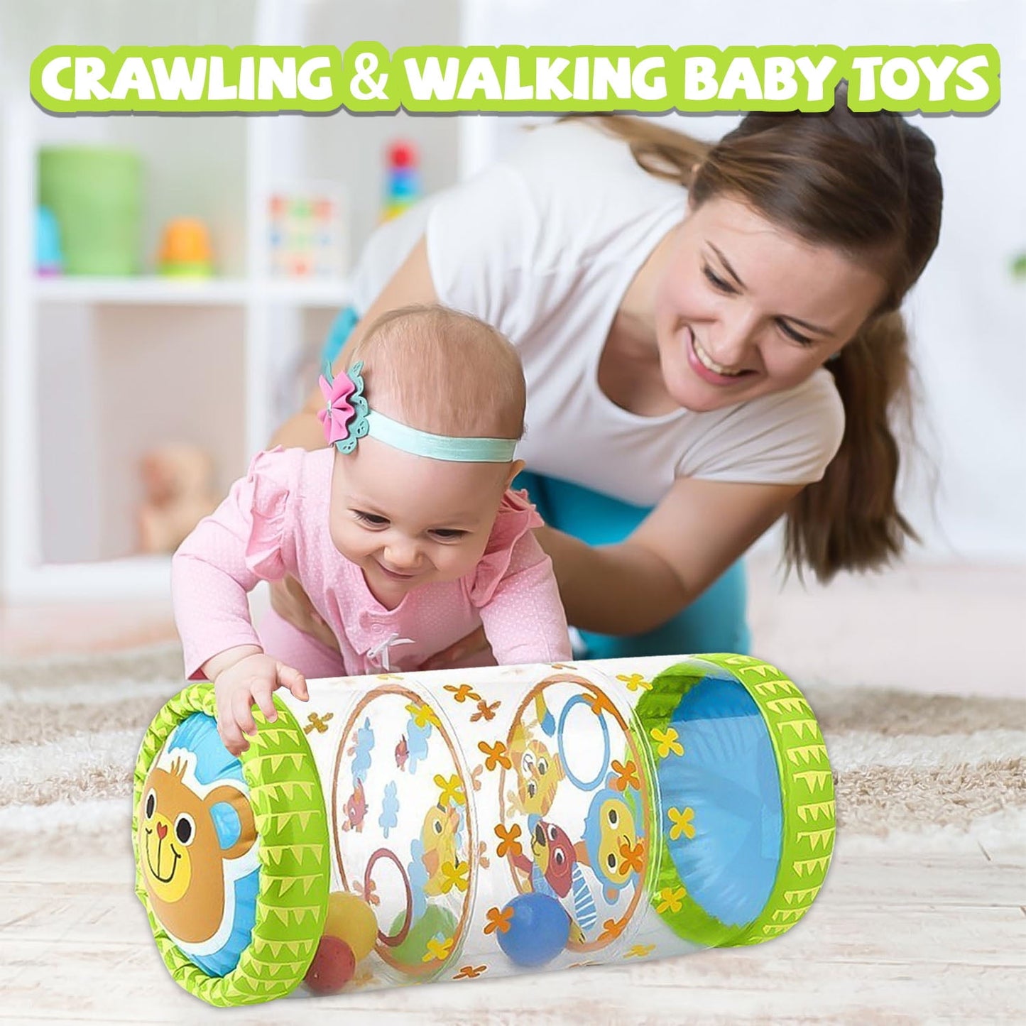 Crawling & Walking Baby Toys, Inflatable Rolling Infant Toys, Birthday Toy for Infant Toddler Boy Girl 6 7 8 9 10 11 Month 1-2 Year Old