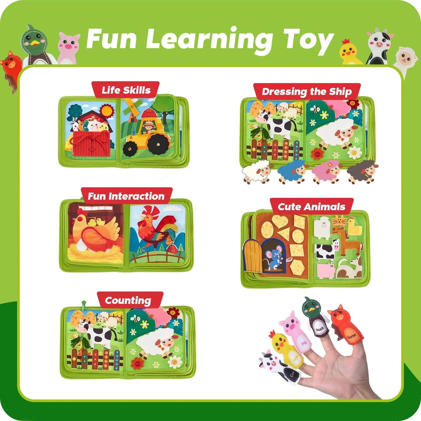 Busy Book for Toddlers 1-3 - Montessori Toys Busy Board for 1 2 3 4 Year Old Boy Girl Birthday Gift - Quiet Activity Book with Life Skills, Cognition, Sorting, Matching