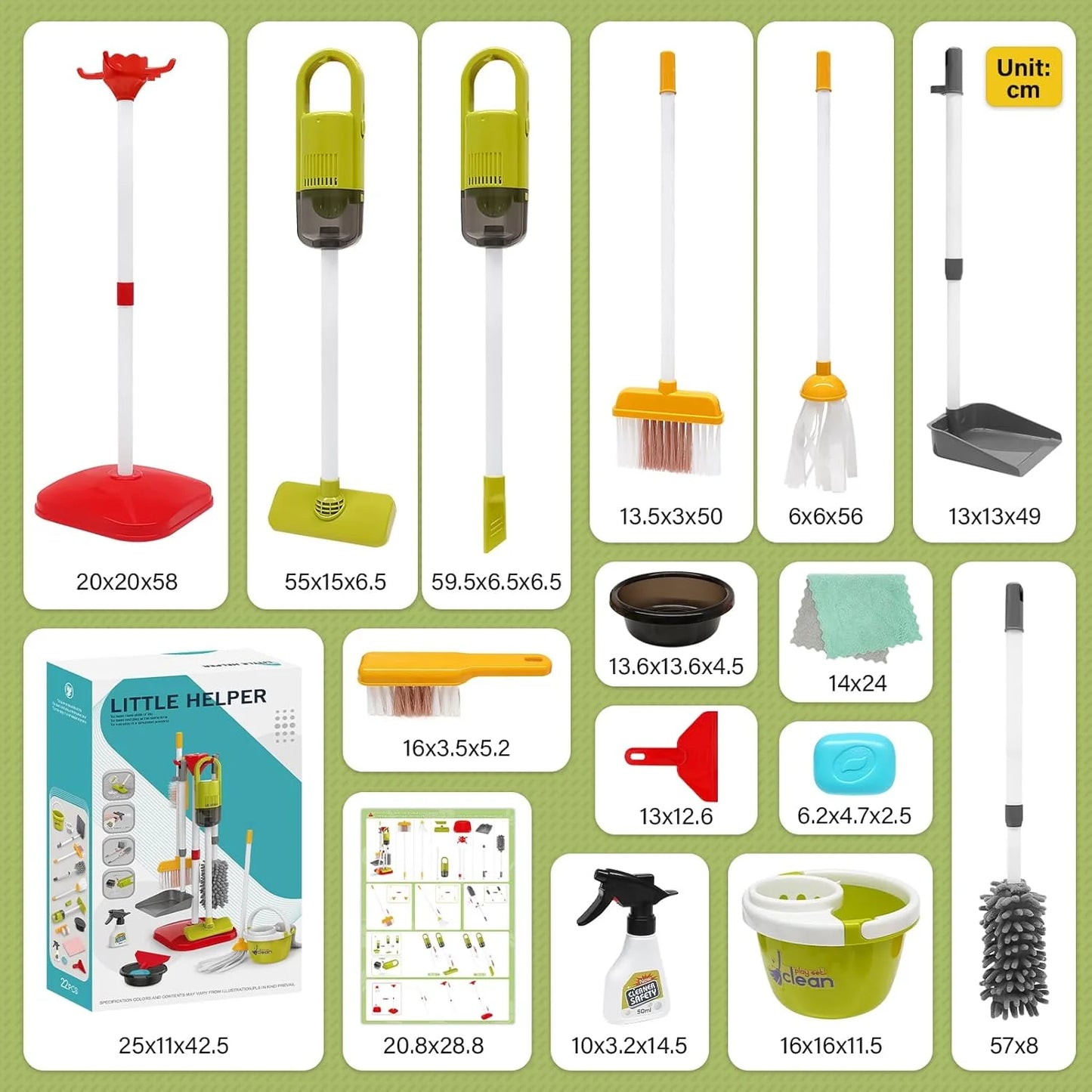 Toddler Cleaning Set - 14Pcs Kids Cleaning Toy Set with 2-in-1 Kids Vacuum That Really Works, Pretend Home Cleaning Play Set for Toddler Age 1-4, Christmas Birthday Gift for Girls Boys