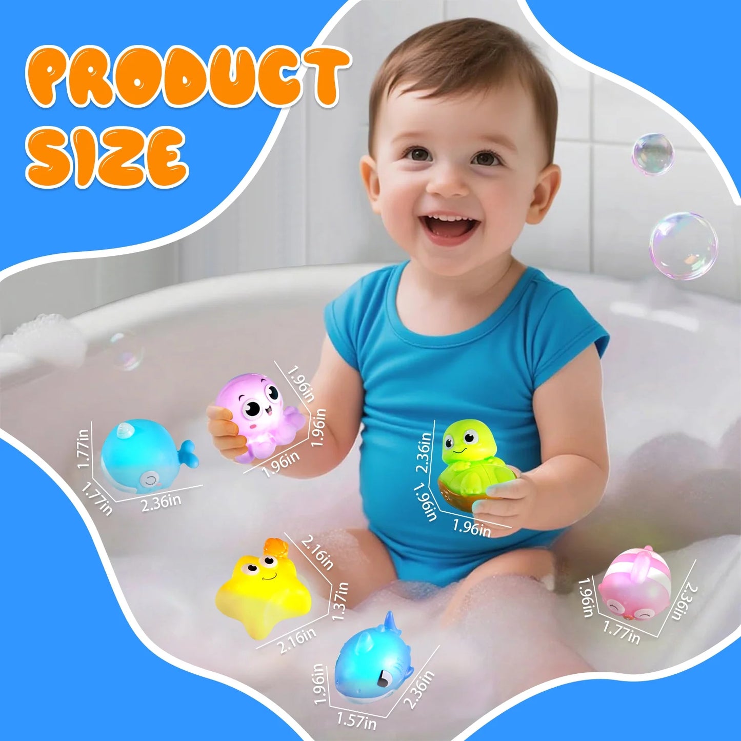 Bath Toys for Toddlers 1-3, Light Up Animals Baby Bathtub Toys for 1 2 3 Year Old Boys, Birthday Gifts Baby Toddler Toys 1-3 for Boys Girls