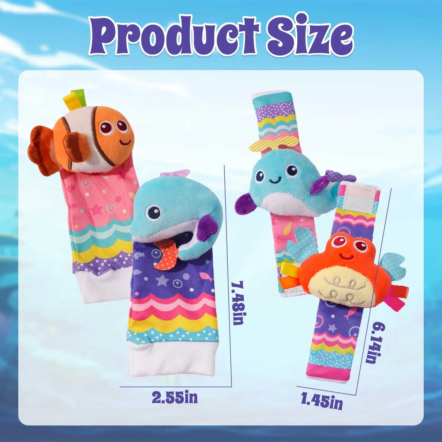 Baby Wrist Rattle Socks and Foot Finder Set, Perfect Baby Toys for 0-12 Months Newborn Infant Boys and Girls Shower Gifts