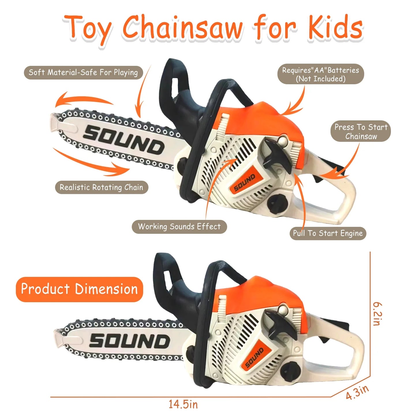 Toy Chainsaw for Kids, Pretend Play Tools Set, Toy Home Tools Kit, Chain Saw with Realistic Sounds, Outdoor Games Toys, Birthday Gifts For Boys & Girls Age 3 4 5+