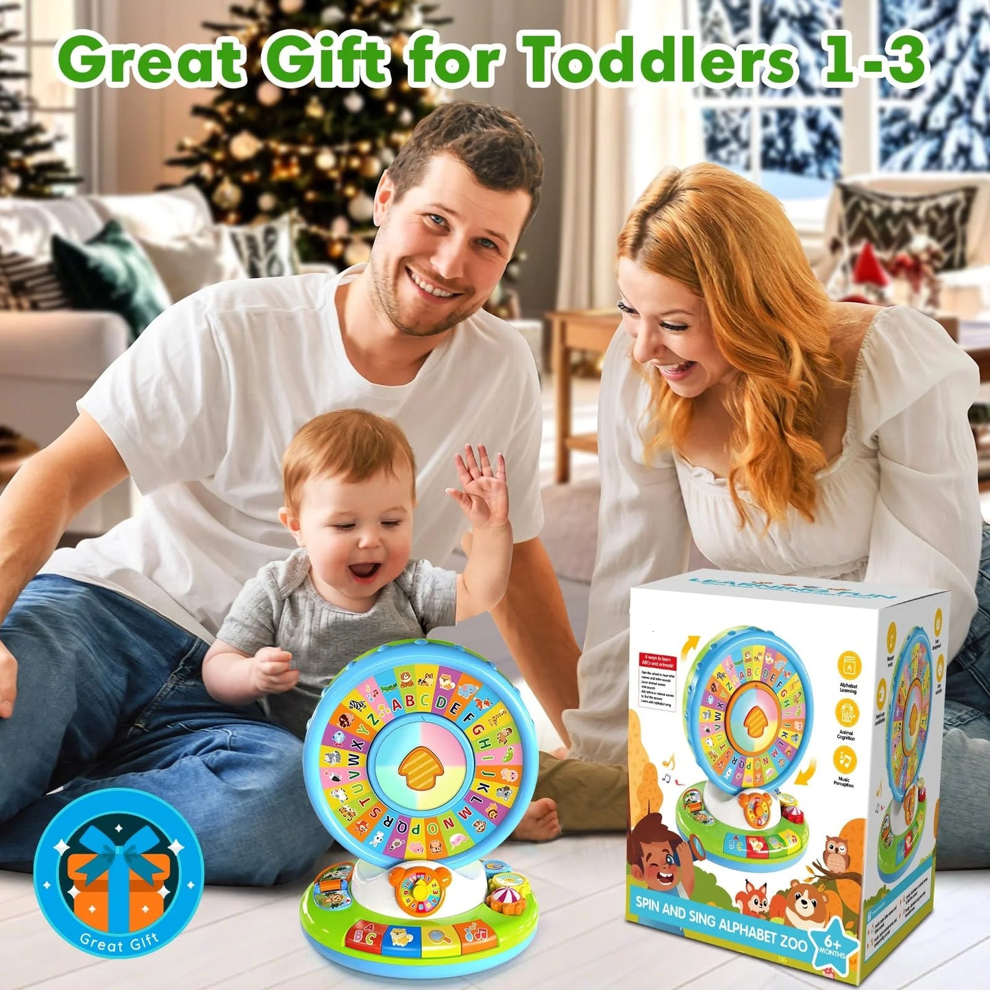 Toys for 1 2 3 Year Old Boy Girl, Musical Spin and Sing Alphabet Zoo, Learning Toys for Toddlers 1-3, Educational Interactive Toys, Christmas Birthday Gift for Baby Boys Girls Age 6-9-12-18 Months