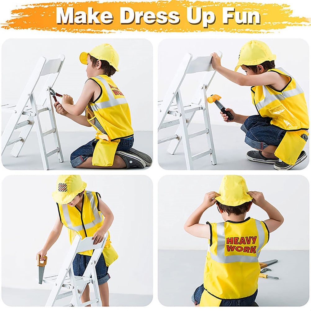 Construction Worker Costumes for Boys, Kids Builder Dress Up with Tool Set for Kids Pretend Role Play, Halloween Birthday Gift 3 4 5 6 Years Old