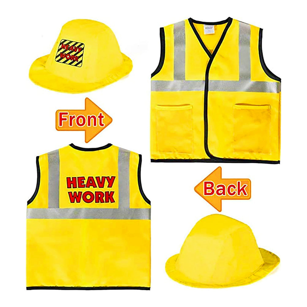 Construction Worker Costumes for Boys, Kids Builder Dress Up with Tool Set for Kids Pretend Role Play, Halloween Birthday Gift 3 4 5 6 Years Old