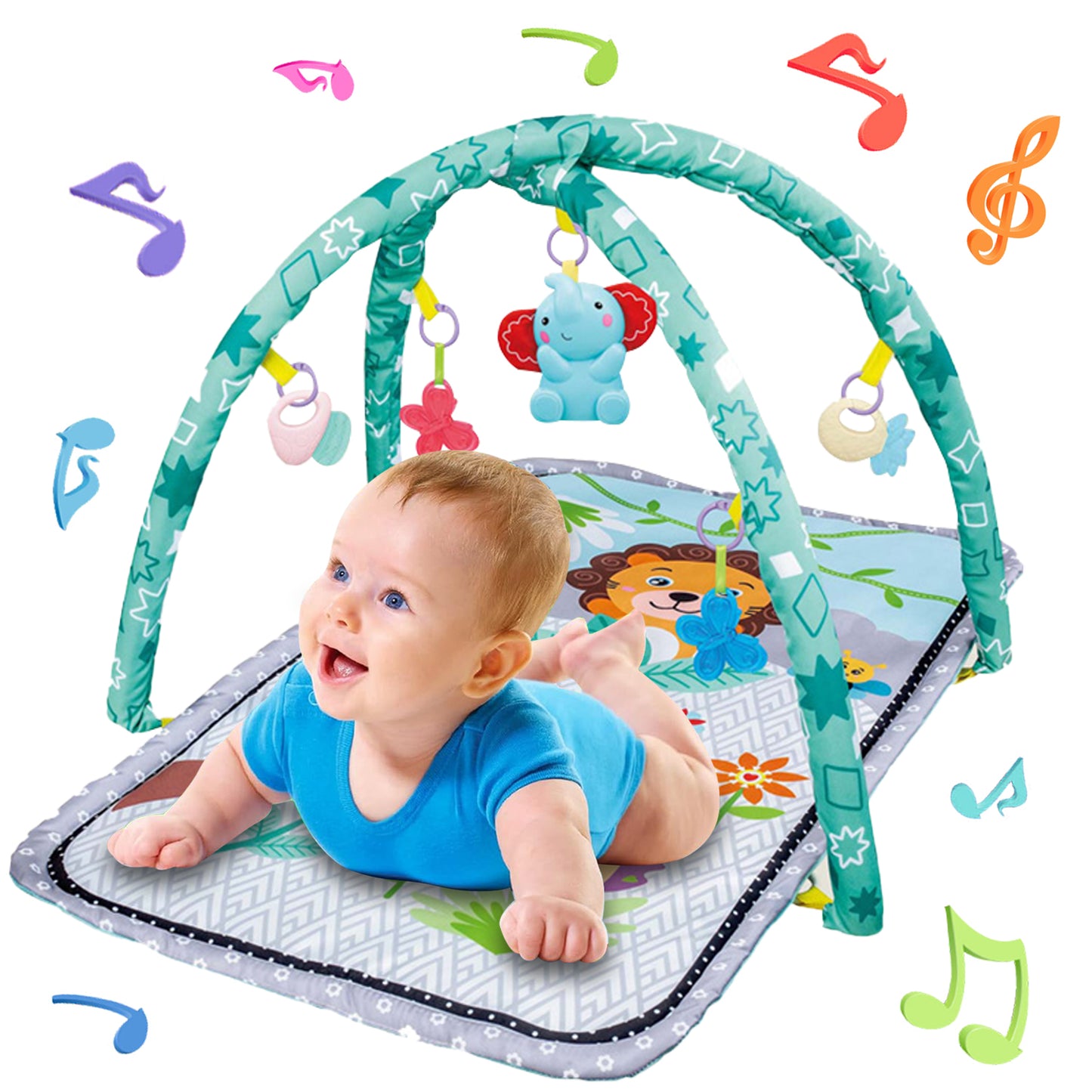 Baby Activity Gym & Tummy Time Mat with Crinkle and Rattles for Newborn Infants Toys 3-6-12 Month, Early Development Baby Toys 0-3-6-9-12 Months, Baby Boys Girls Gifts for 0+ Months
