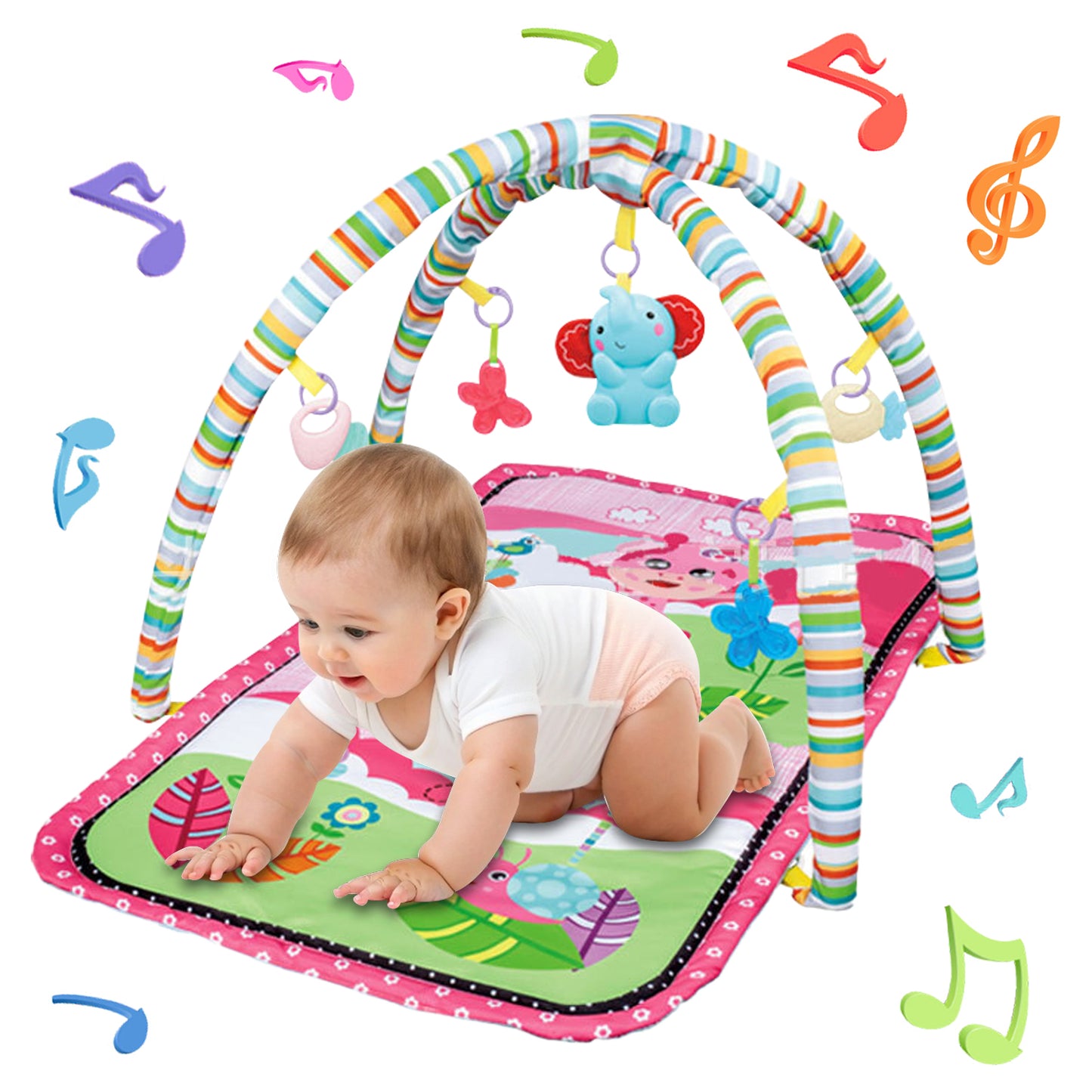 Baby Activity Gym & Tummy Time Mat with Crinkle and Rattles for Newborn Infants Toys 3-6-12 Month, Early Development Baby Toys 0-3-6-9-12 Months, Baby Girls Boys Gifts for 0+ Months