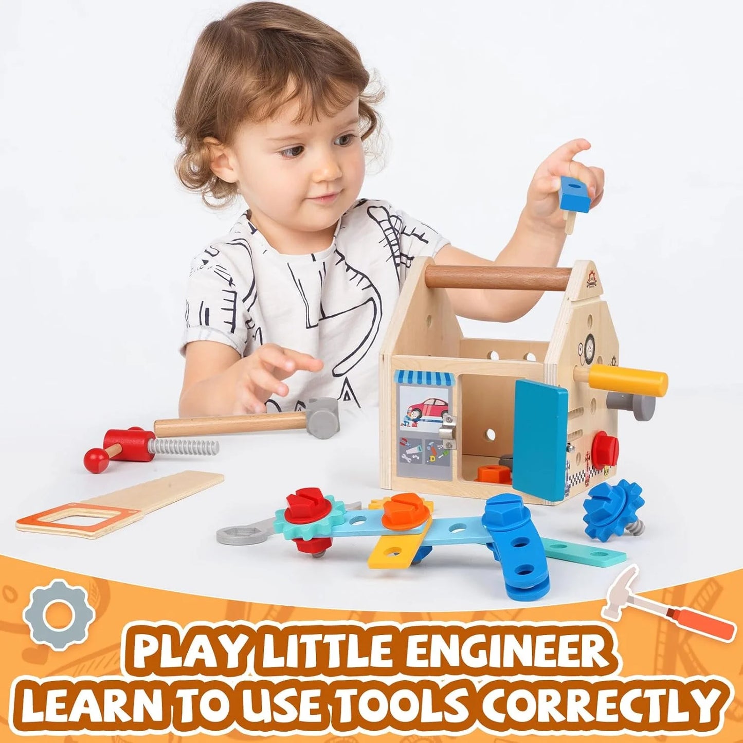Tool Set Toys for Kids 3-6 Year Old, 33Pcs Montessori Toys for 3 Year Old, STEM Tool with Box / House, Wooden Learning Toys for 3 4 5 6 Year Old Boys Girls
