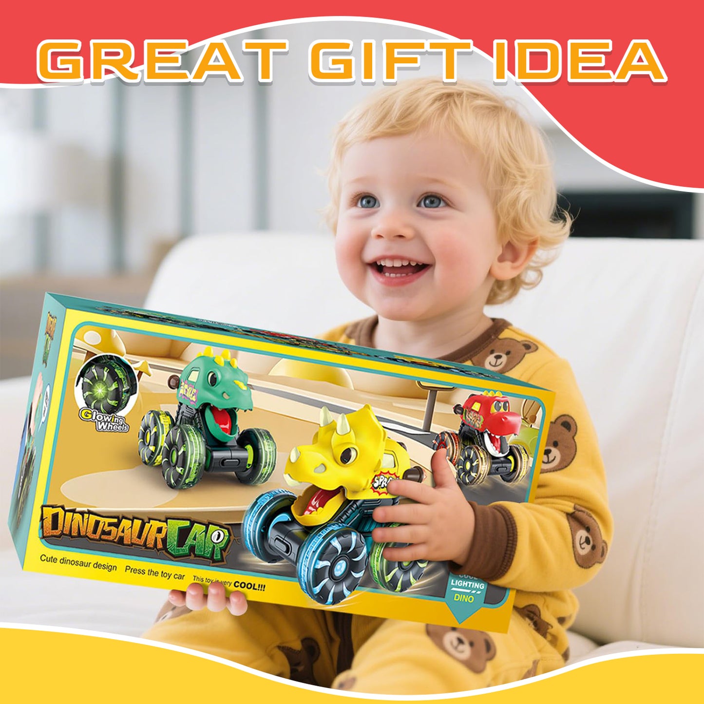 Toddler Toys for Boys 2 3 4 5+ Years Old, Dinosaur Toy Cars with Lights & Sounds, Monster Trucks Car Toddler Toys 1-3 for Boys, Birthady Gifts Toddler Toys Age 2 to 5 Boys