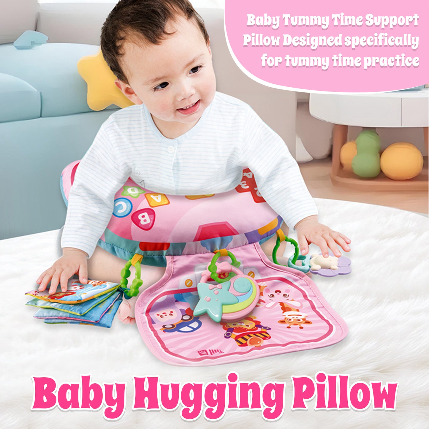 Baby Activity Gym & Tummy Time Play Mat with Crinkle and Rattles Toys for Newborns, Infants 0-3, 3-6, 6-12 Months, Baby Girls Gifts for 0-3 6 9 12 Months