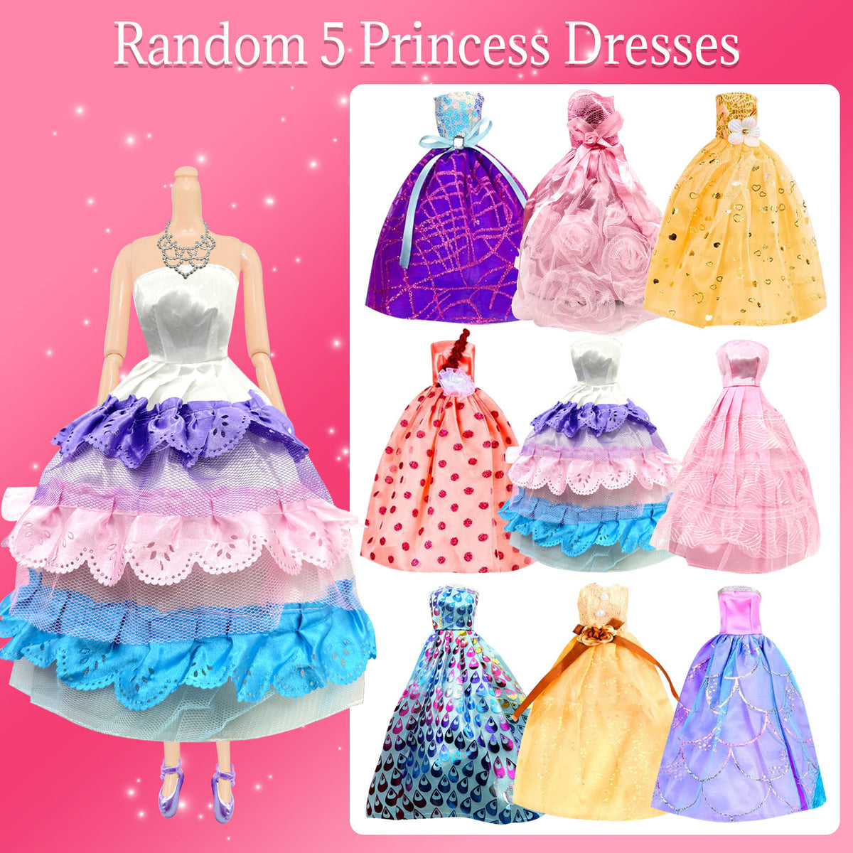 Random 35 Pcs Doll Clothes and Accessories, Include Princess Gowns, Fashion Skirt, Slip Dresses, Tops, Pants, Shoes for 11.5 inch Doll, Doll Accessories Birthday Gifts Toys for 3 4 5 6 7 Years Old