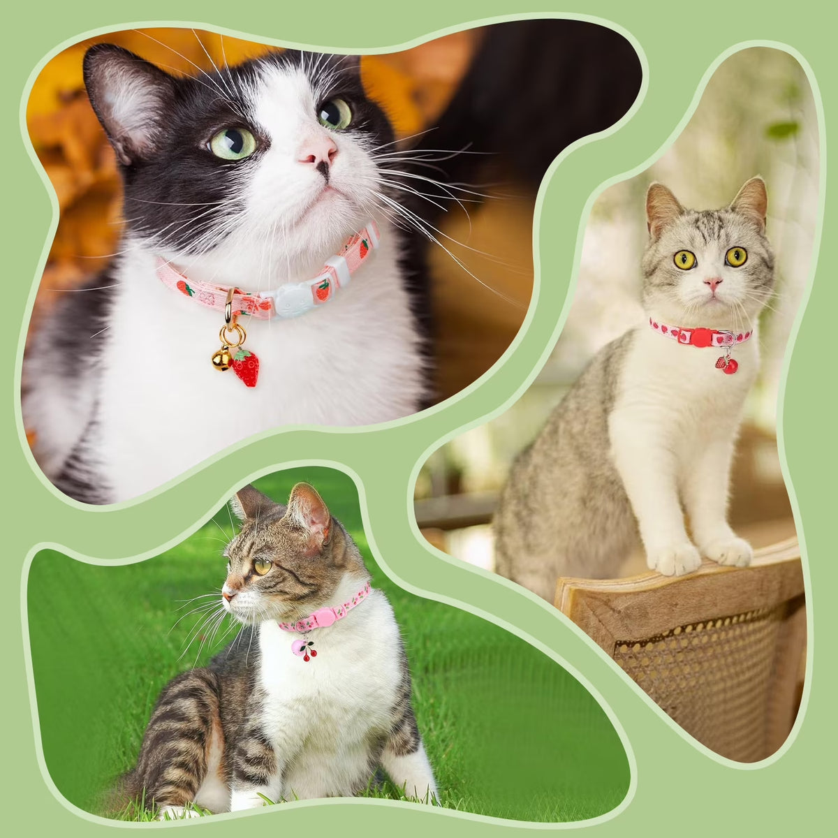 4 Pack Cotton Cat Collar, Breakaway Kitten Cat Collar with Bell, Ideal for Girl Cats Boy Cats, Pink