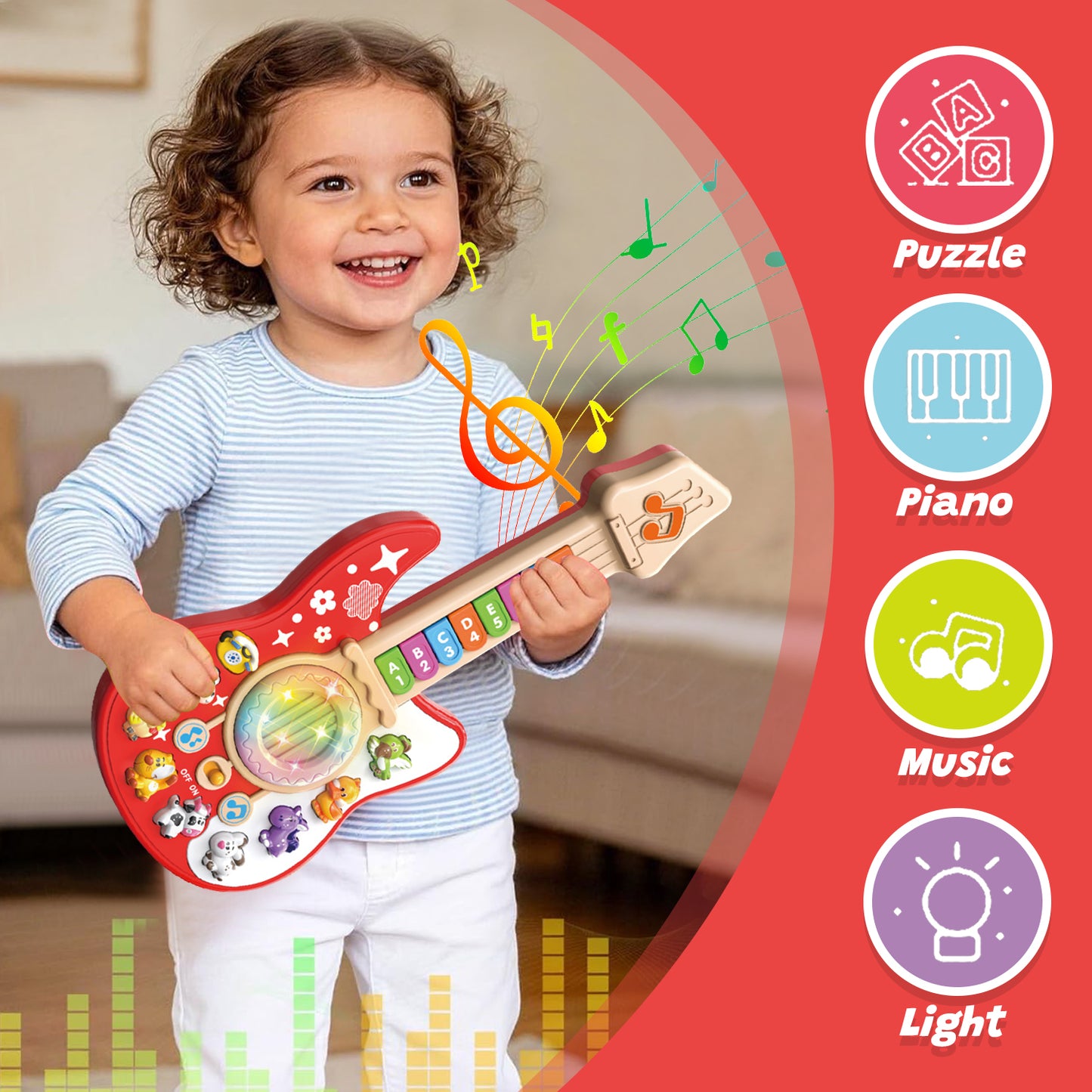 Baby Musical Toys for 12-24 Months, Learning Toys for Toddlers 1 2 3 Year Old Boys Girls, Piano Guitar Toddler Toys 1-3 for Boys, First Birthday Gifts Toys for 1 2 Year Old Girls