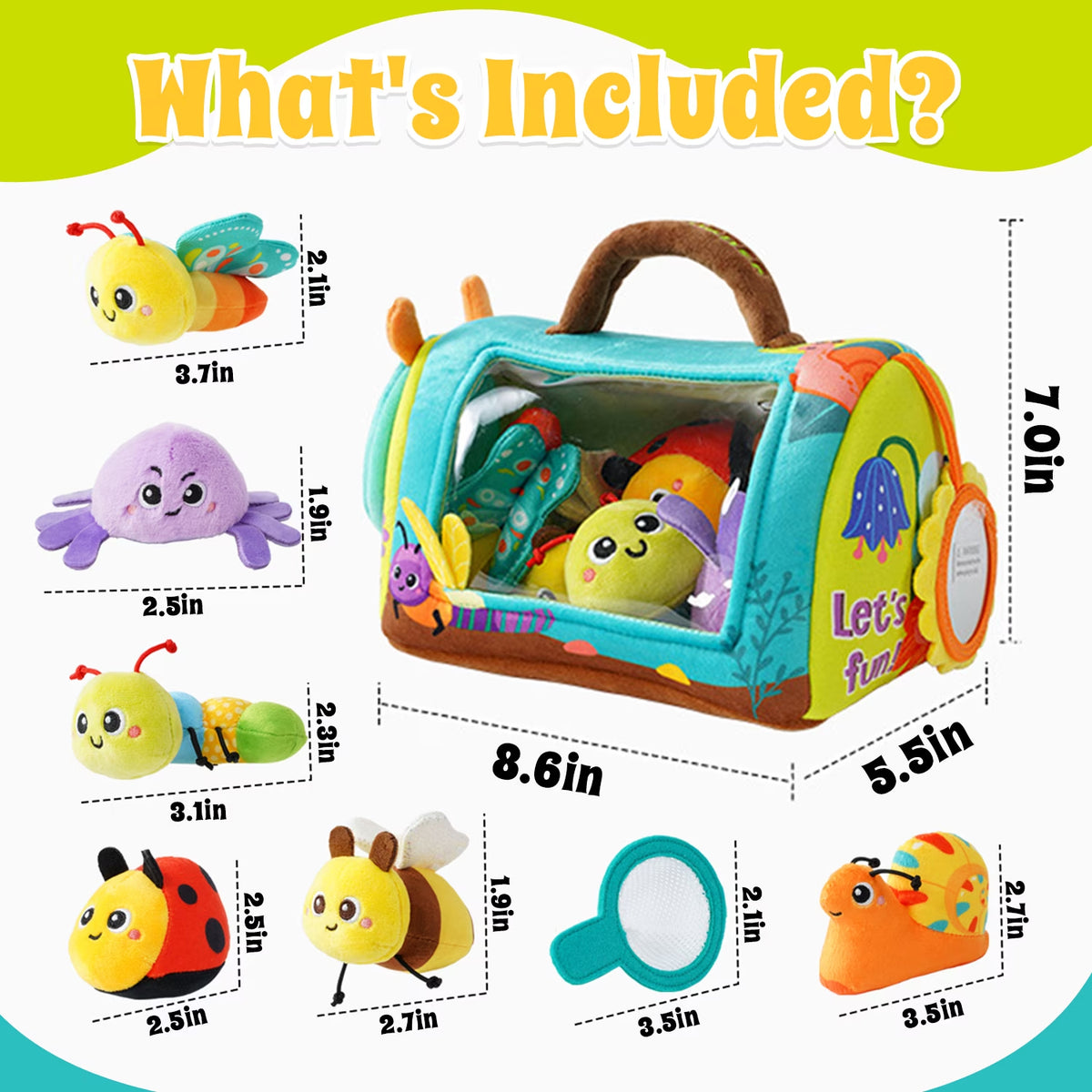 Baby Toys 6-12 Months, Sensory Stuffed Animals Toys for Baby & Toddlers with Rattles, Crinkles, Squeak & Mirror, Toys for 1 Year Old Boy Girl Gifts