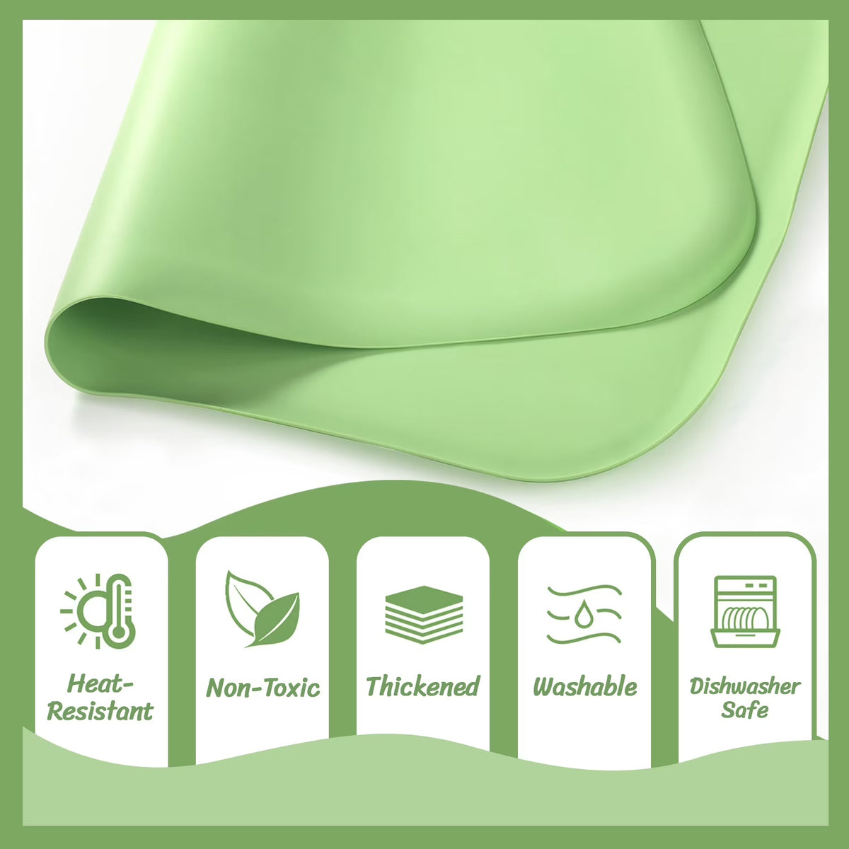 Silicone Art Mat for Crafts, with Raised Lip & Non-Slip, Play Dough Mat, Reusable Silicone Mats for Crafts, Jewelry Resin Molds Mats, for Clay, Paint, Green, 24" x 16"