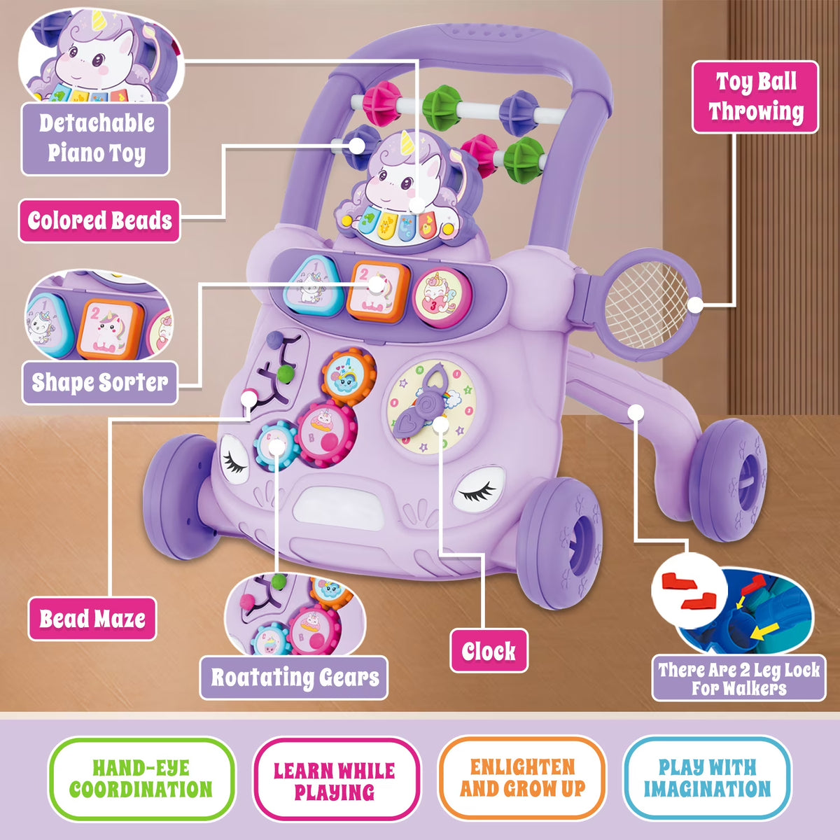Baby Walker Toys for 1 Year Old, Sit to Stand Early Learning Walker with Activity Center, Baby Push Walker