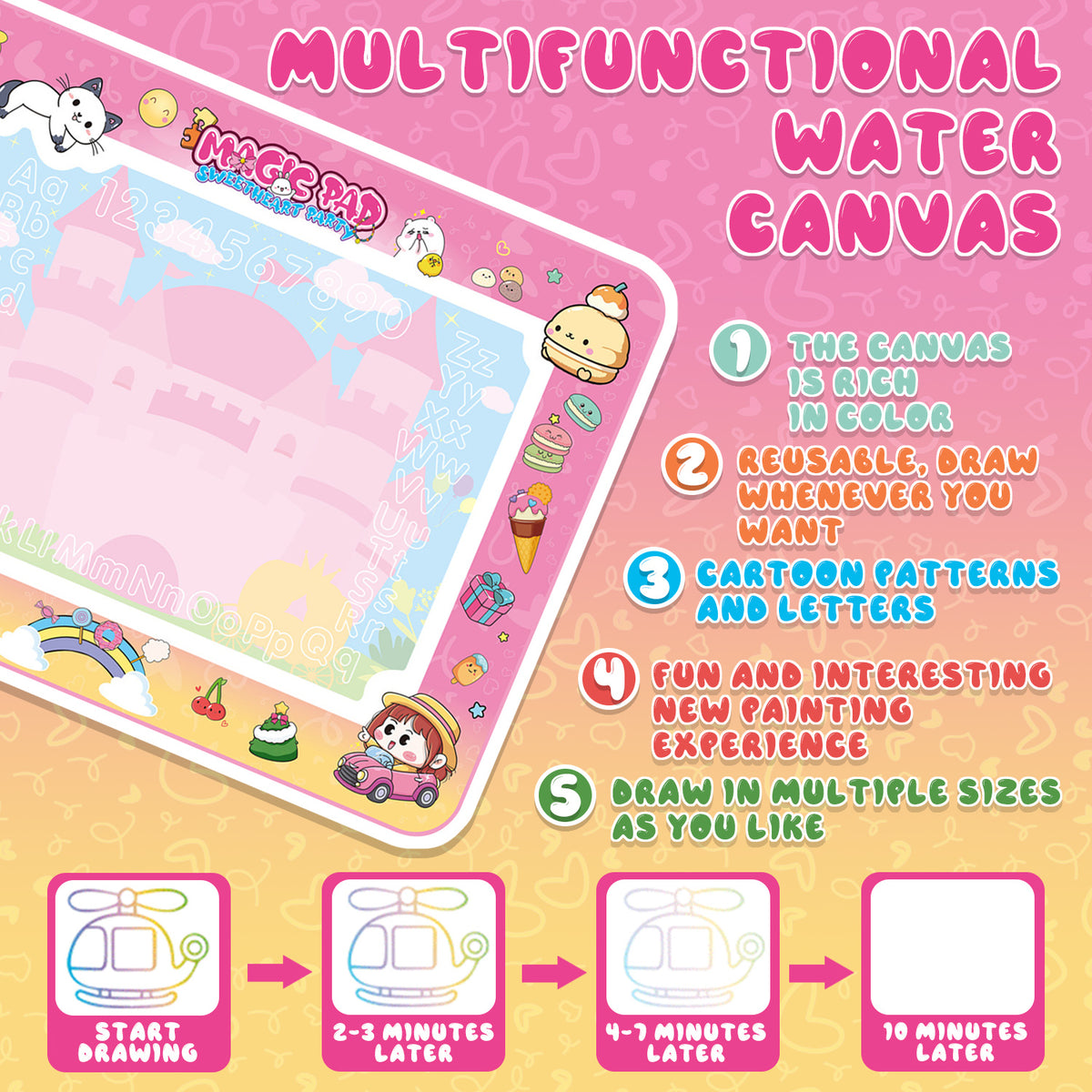Doodle Drawing Mat for Kids, Magic Writing Mat Toddler Toys Ages 3 4 5, Birthday Gifts Toys for 2 3 4 5 6 Years Old Girls, Learning Toys for Girls Toddlers Ages 4-6